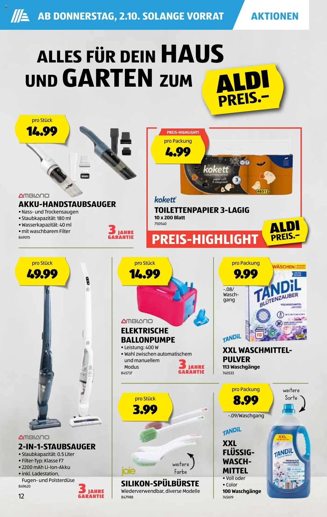 Aldi Aktionen – gültig ab 02.10.2025 | Seite: 13 | Produkte: Pulver, Waschmittel, Toilettenpapier