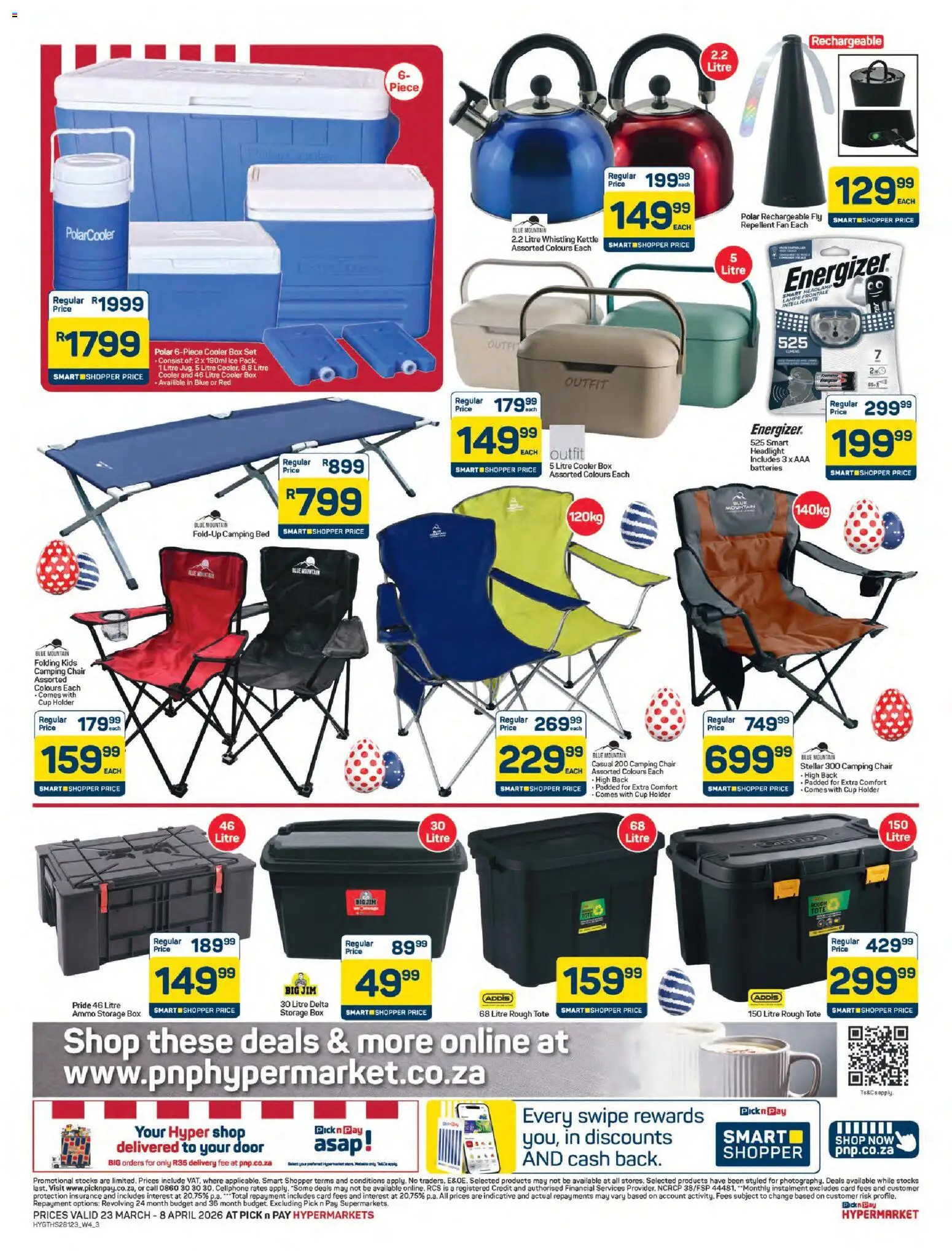 New Pick n Pay catalogue – valid from 23.03.2026 | Page: 3 | Products: Kettle, Bed, Box, Cooler