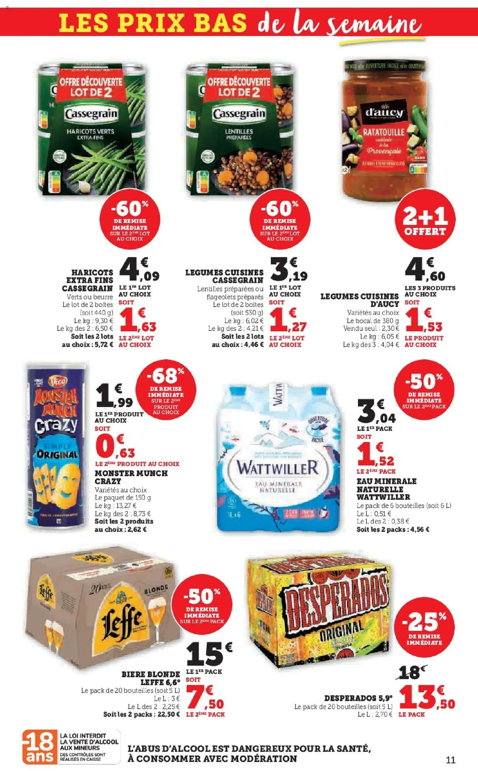 {H1} | Page: 11 | Produits: Eau minérale, Bière blonde, Eau minérale naturelle, Bière