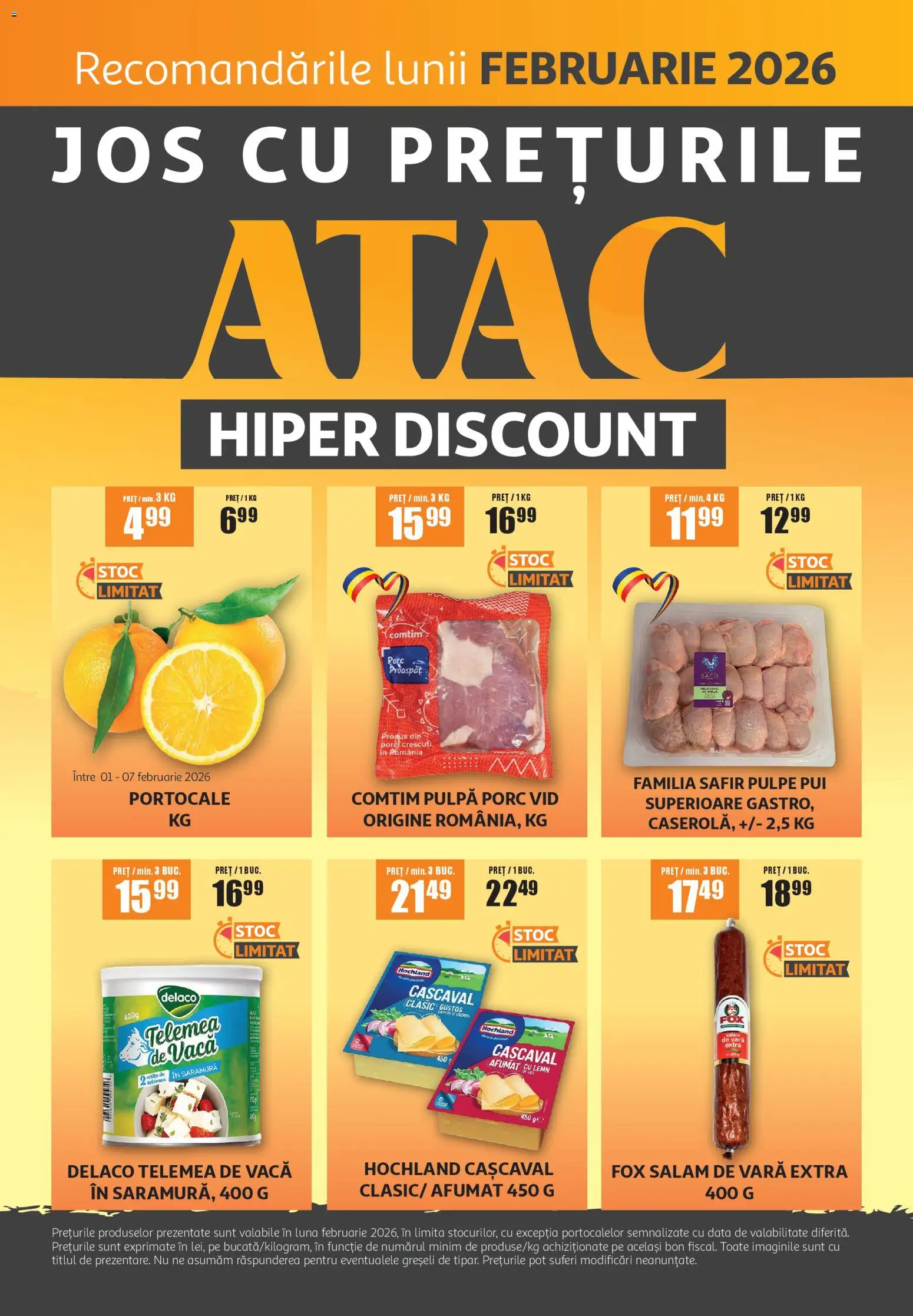 Noul catalog ATAC – valabil de la 01.02.2026 | Pagină: 1 | Produse: Light Kedi Konservesi, Hacıyatmaz Kedi Oyuncağı, Cașcaval, Salam