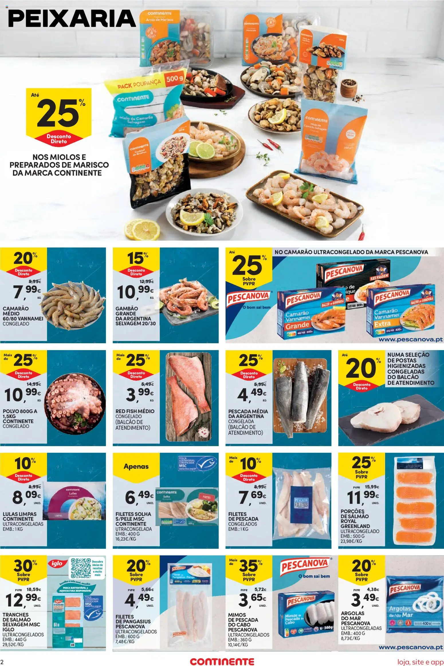 Continente Semanal Continente Bom Dia │ válido de 11.11.2025 | Página: 2 | Produtos: Cabo, Camarão, Pescada do cabo, Salmão