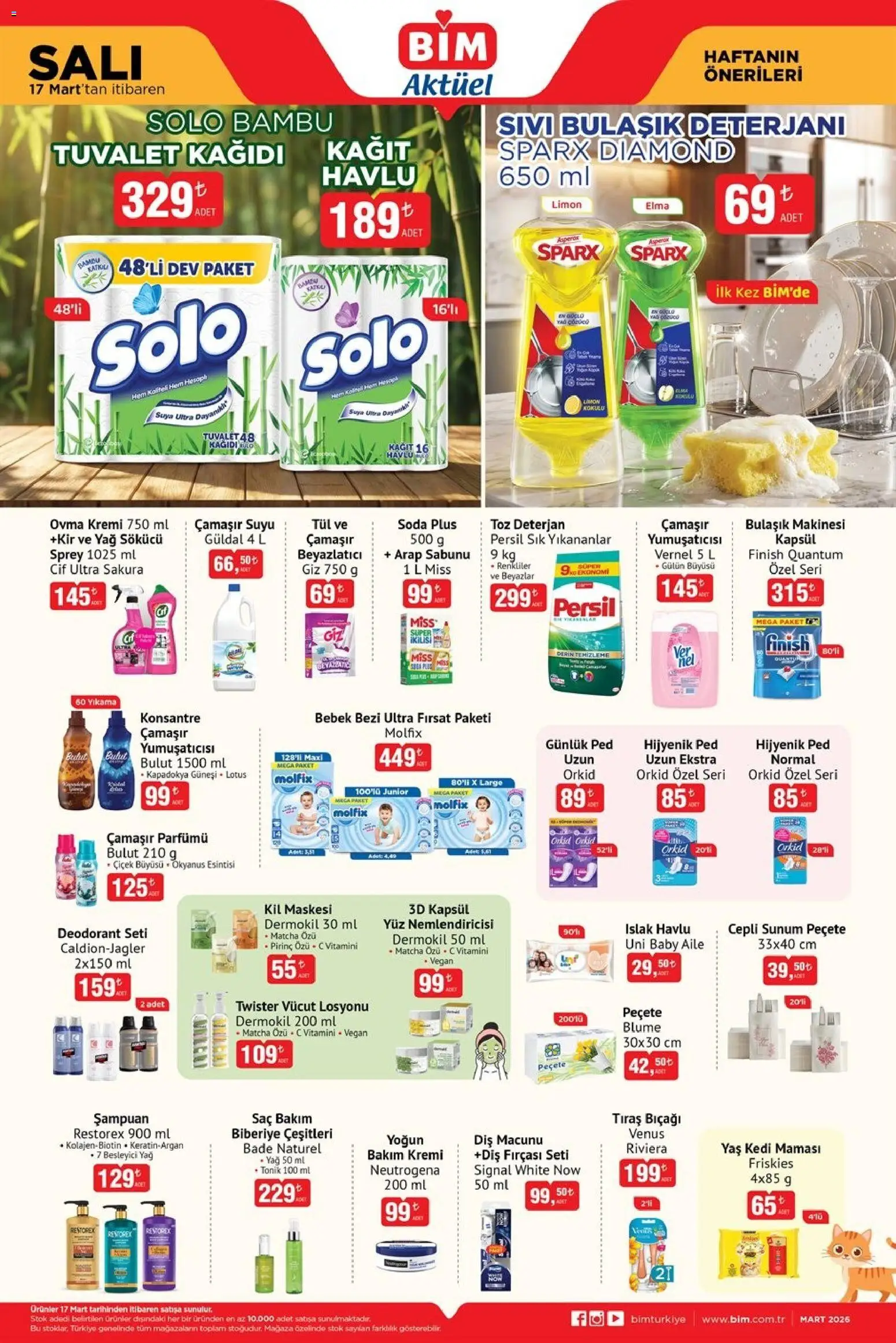 BİM Katalog - 17.03.2026 tarihinden itibaren geçerlidir | Sayfa: 3 | Ürünler: Tuvalet, Deodorant, Bulaşık deterjanı, Soda