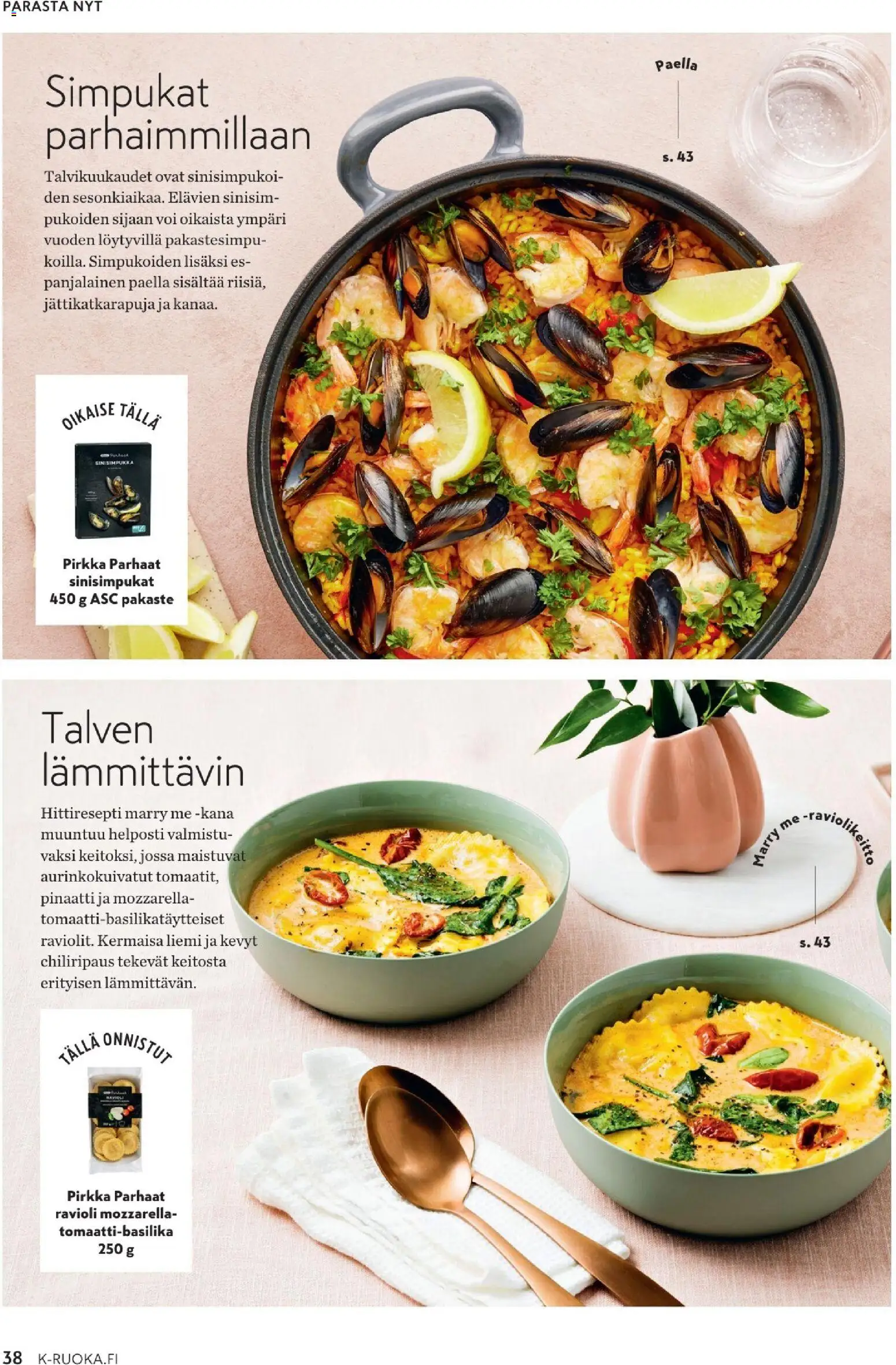 K-Market - K-Ruoka – voimassa 04.02.2026 alkaen | Sivu: 38 | Tuotteet: Mozzarella, Ravioli, Voi, Pinaatti