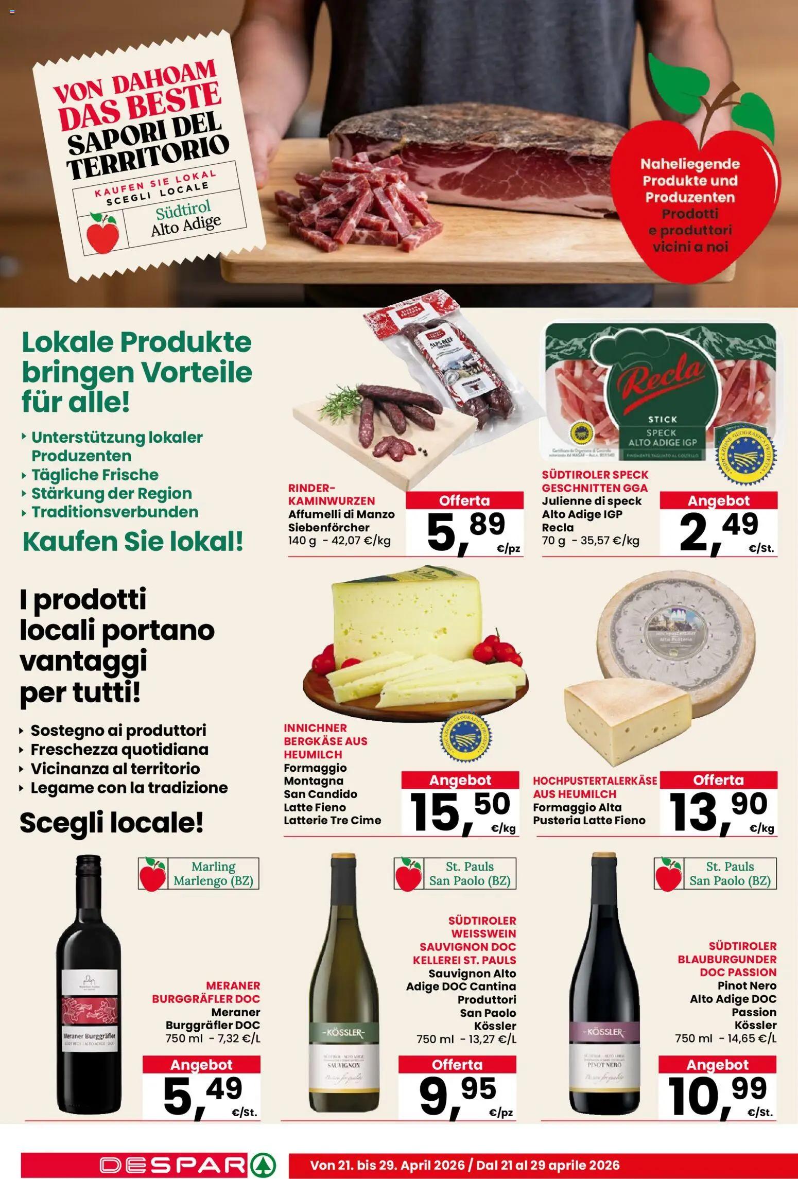 Volantino Despar del 21.04.2026 | Pagina: 4 | Prodotti: Speck, Manzo, Latte, Formaggio
