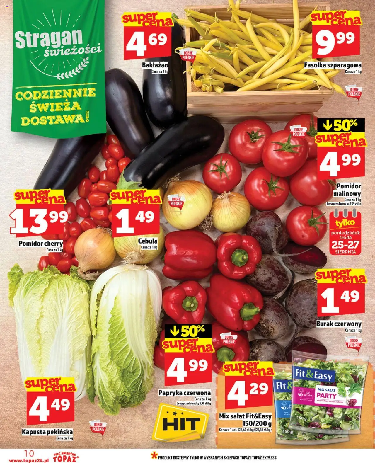Topaz Gazetka od 21.08.2025 | Strona: 10 | Produkty: Burak, Bakłażan, Kapusta pekińska, Pomidor cherry