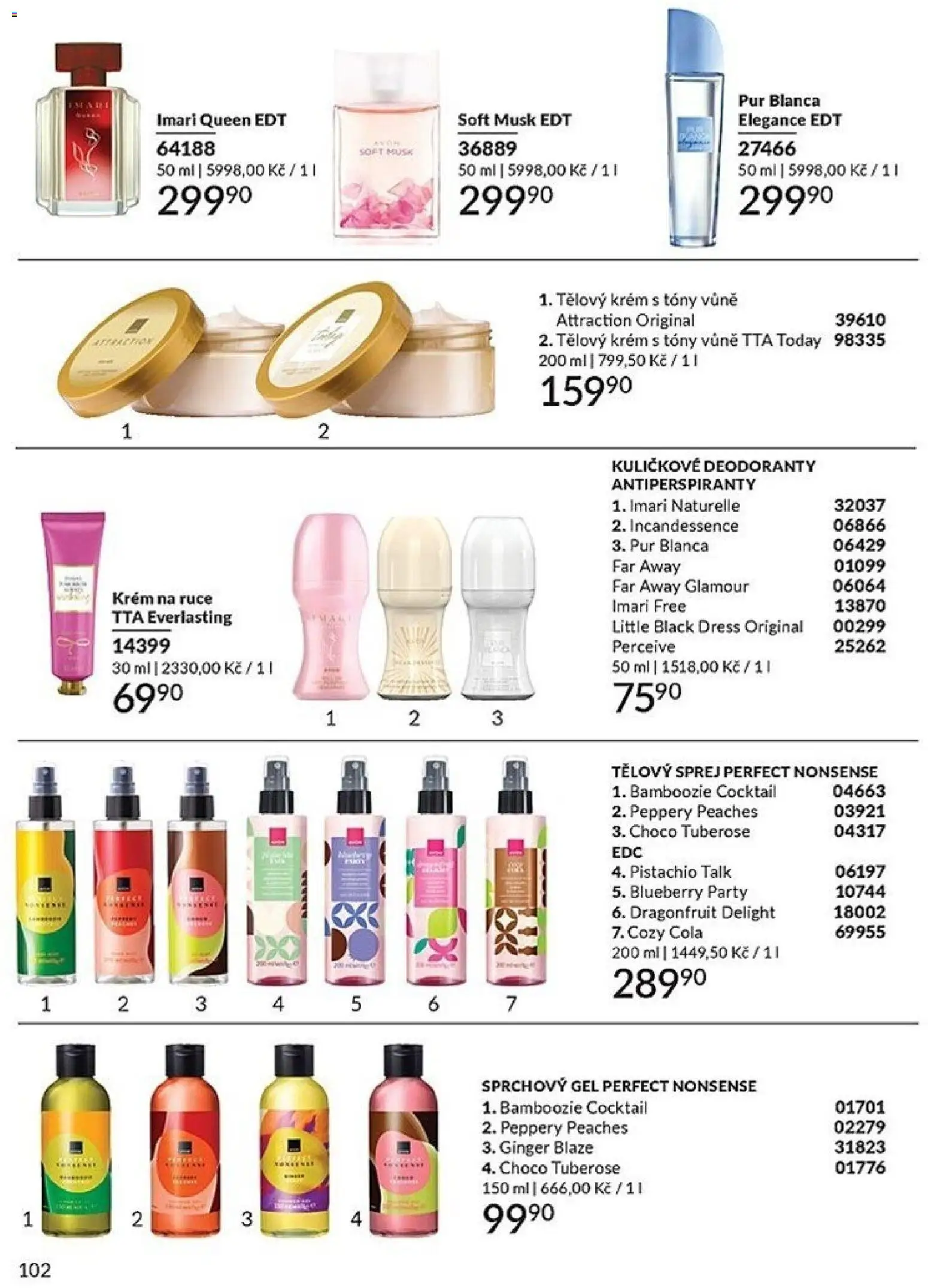 Avon katalog 1/2026 od 01.01.2026 | Strana: 102 | Produkty: Tělový krém, Krém na ruce, Sprchový gel, Krém