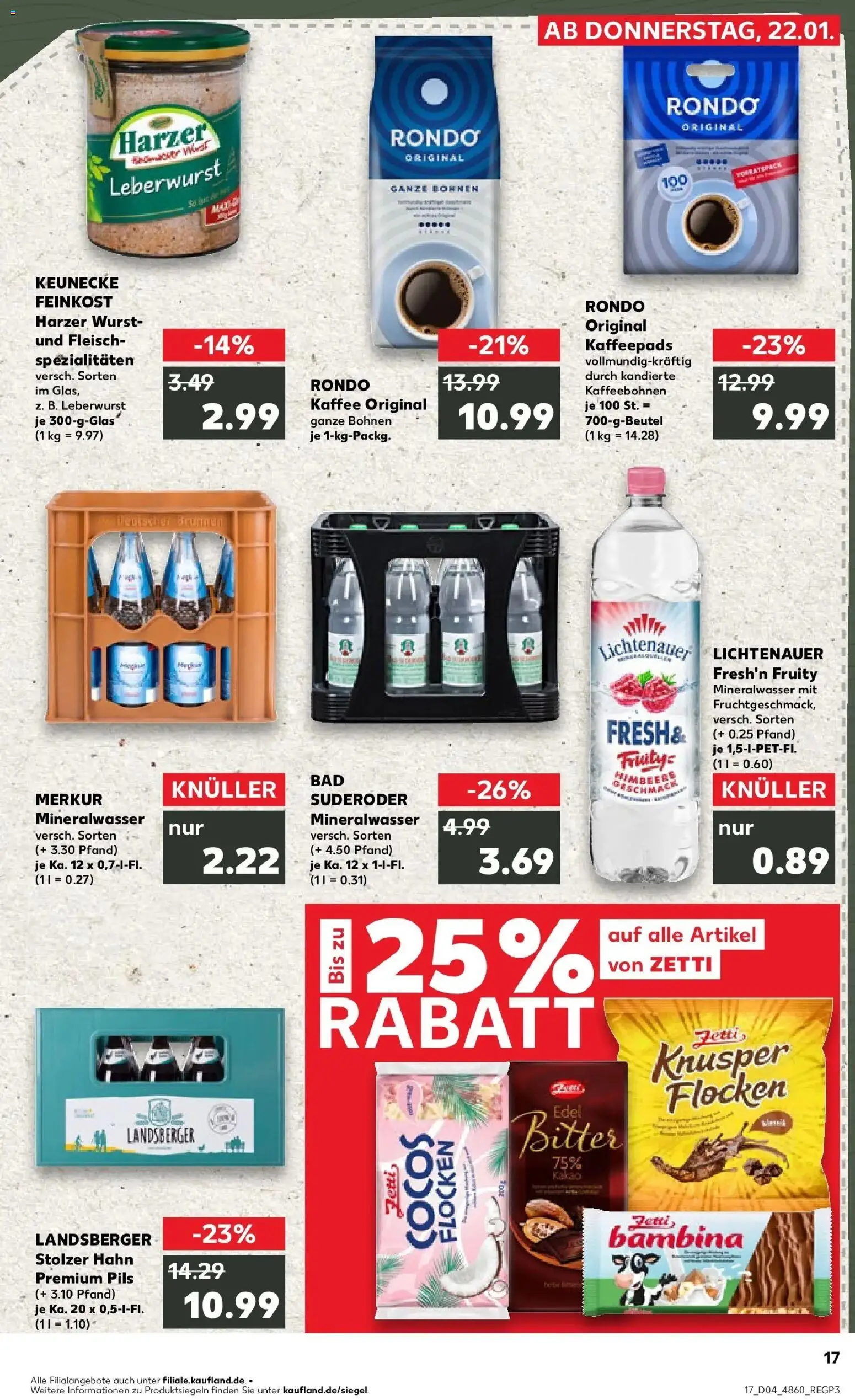 Kaufland prospekt Sangerhausen	 – gültig ab 22.01.2026 | Seite: 17 | Produkte: Kaffeepads, Kaffee, Pils, Fleisch