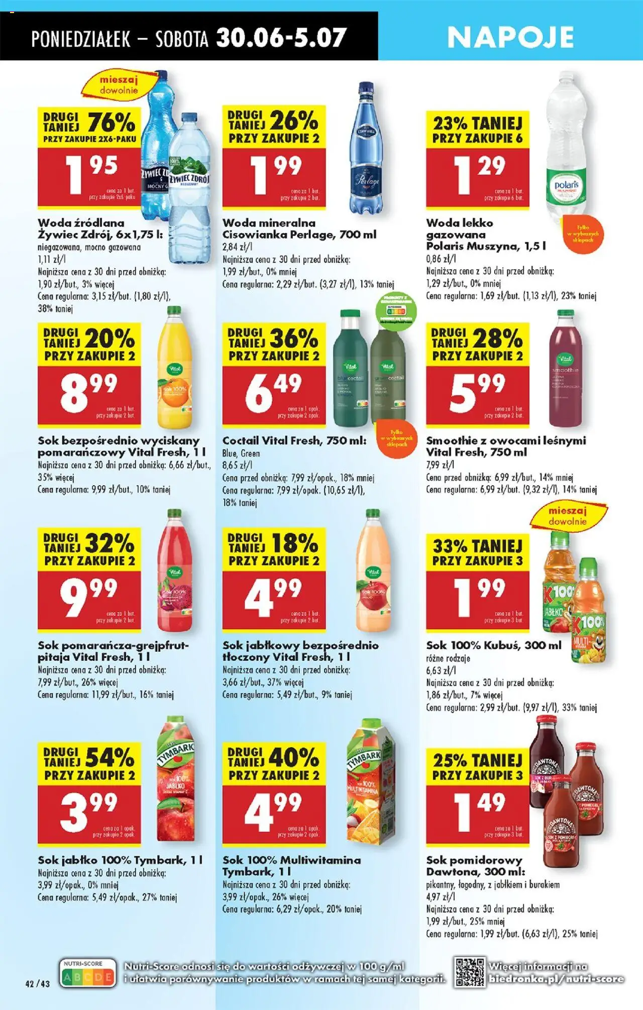 Biedronka gazetka od 30.06.2025 | Strona: 58 | Produkty: Sok pomarańczowy, Woda źródlana, Pitaja, Sok