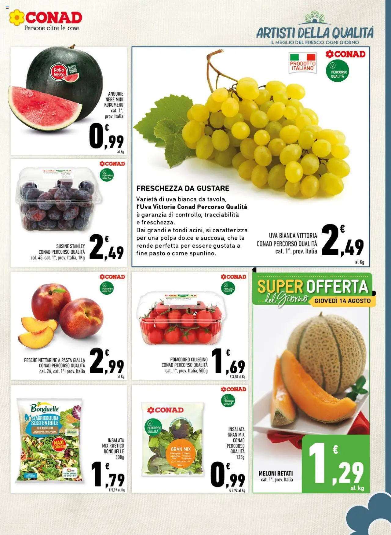 Volantino Conad del 13.08.2025 | Pagina: 3 | Prodotti: Insalata, Pomodoro, Uva, Susine