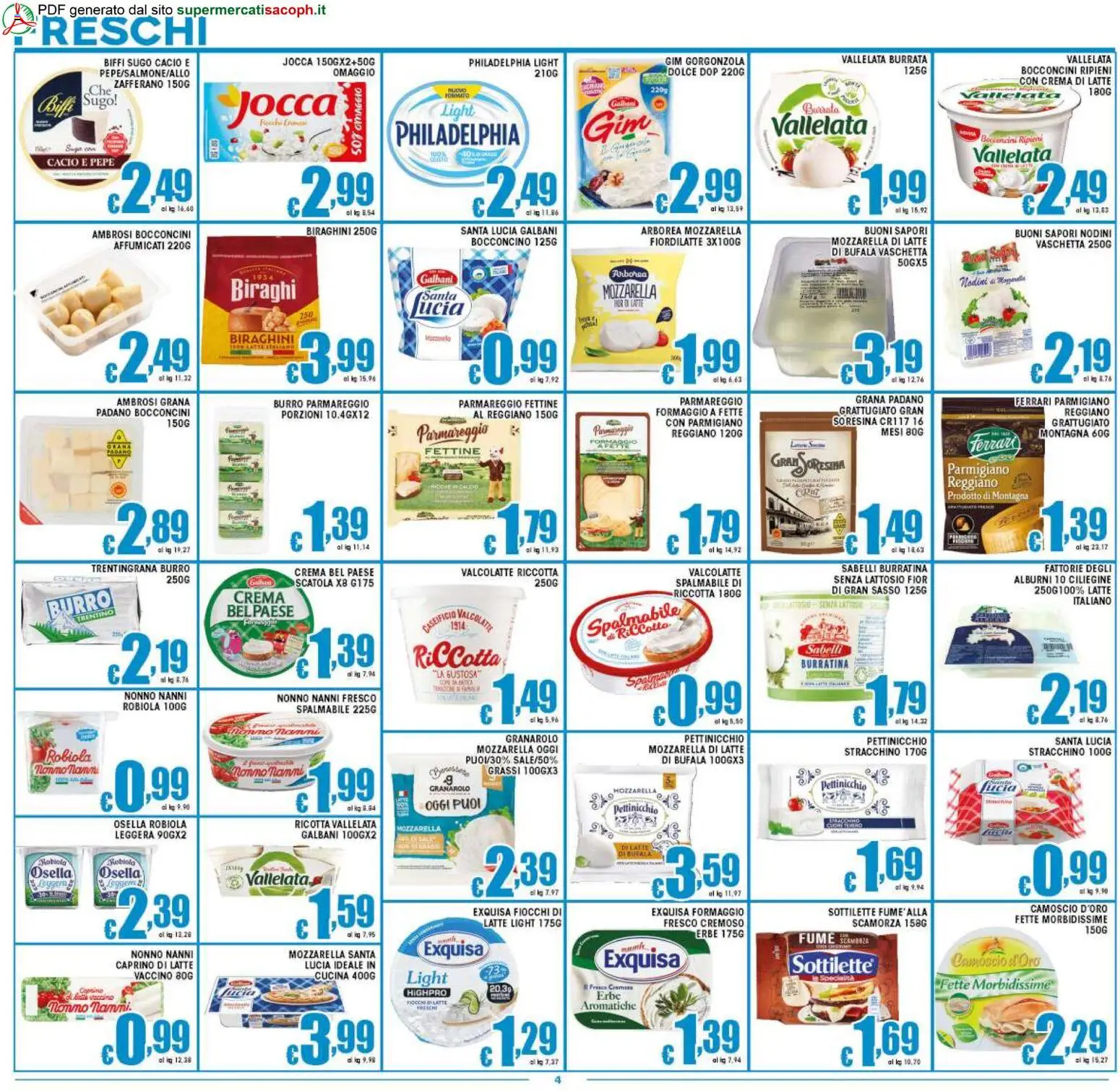 Volantino Sacoph del 06.03.2026 | Pagina: 4 | Prodotti: Pepe, Mozzarella, Sugo, Robiola
