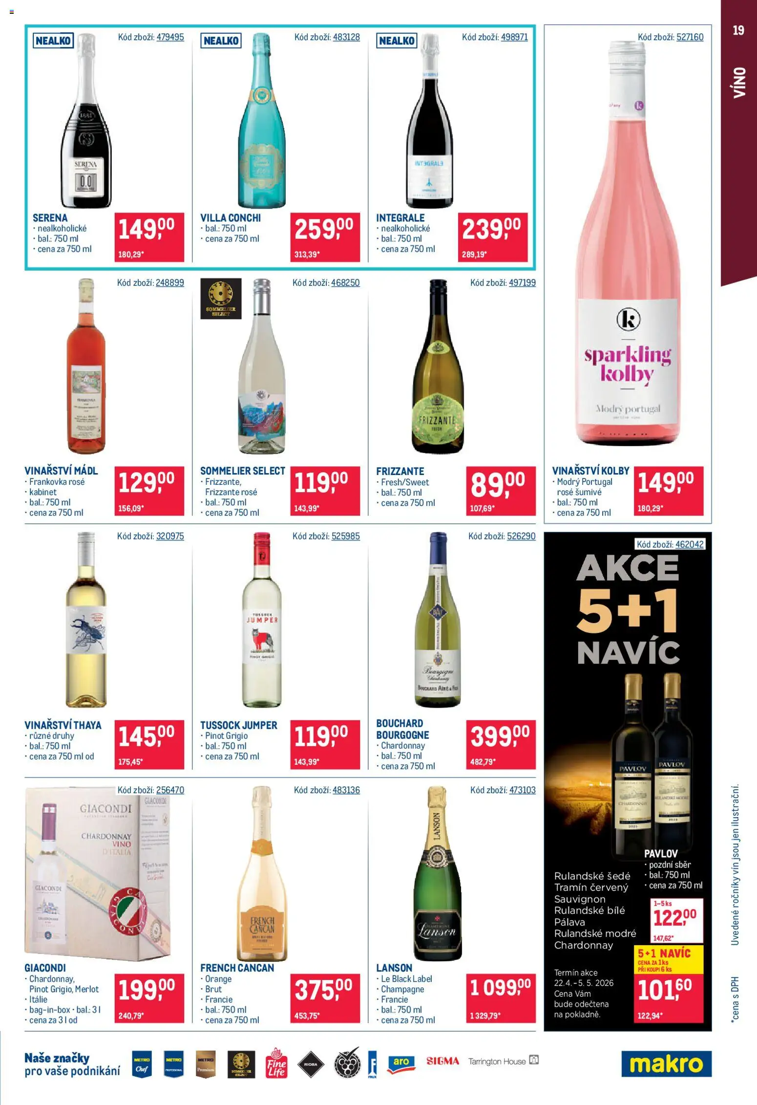 Makro leták - Gastronomie od 22.04.2026 | Strana: 19 | Produkty: Víno, Champagne, Tramín červený, Pinot Grigio