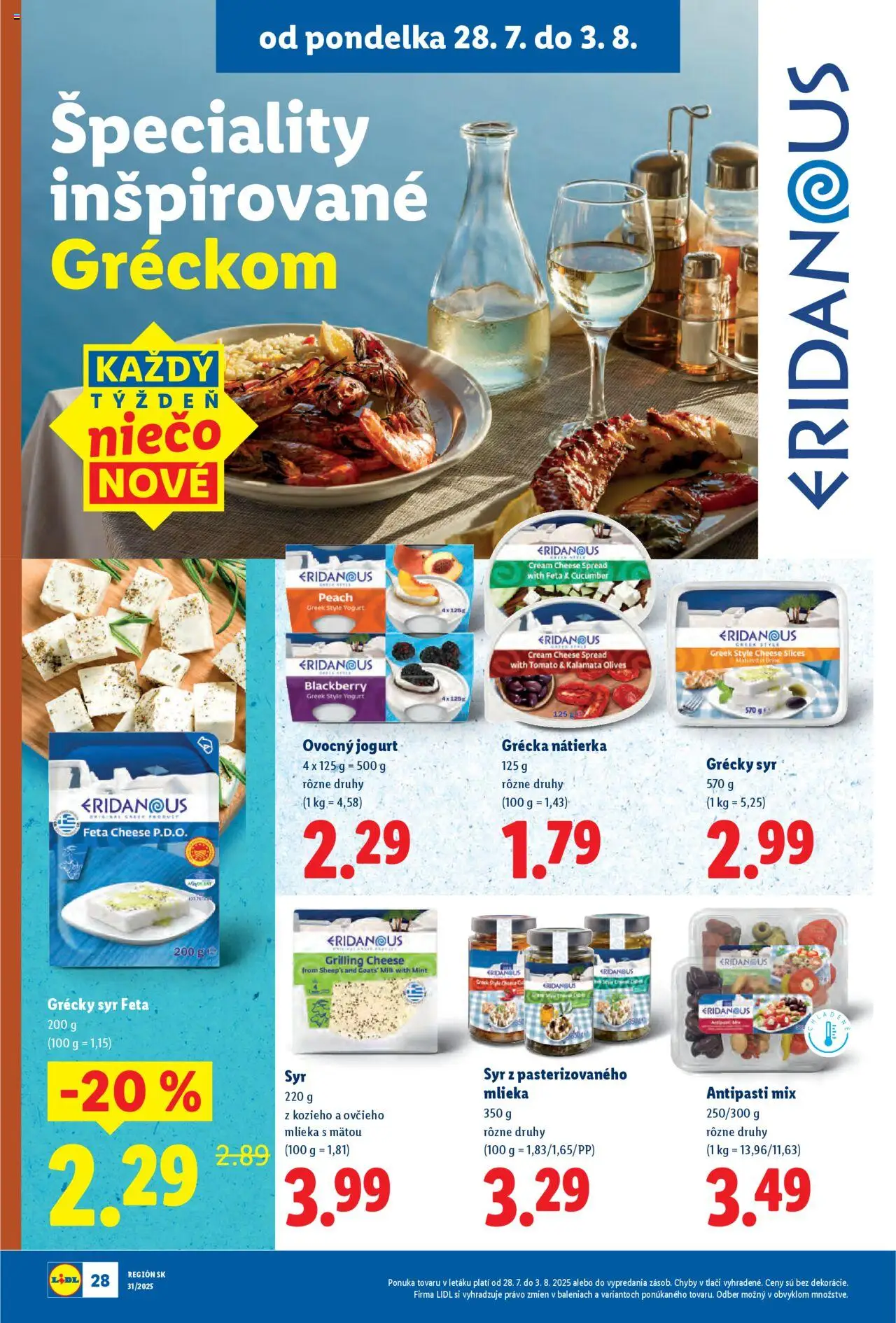 Lidl leták │ platný od 28.07.2025 | Strana: 28 | Produkty: Syr, Jogurt, Feta