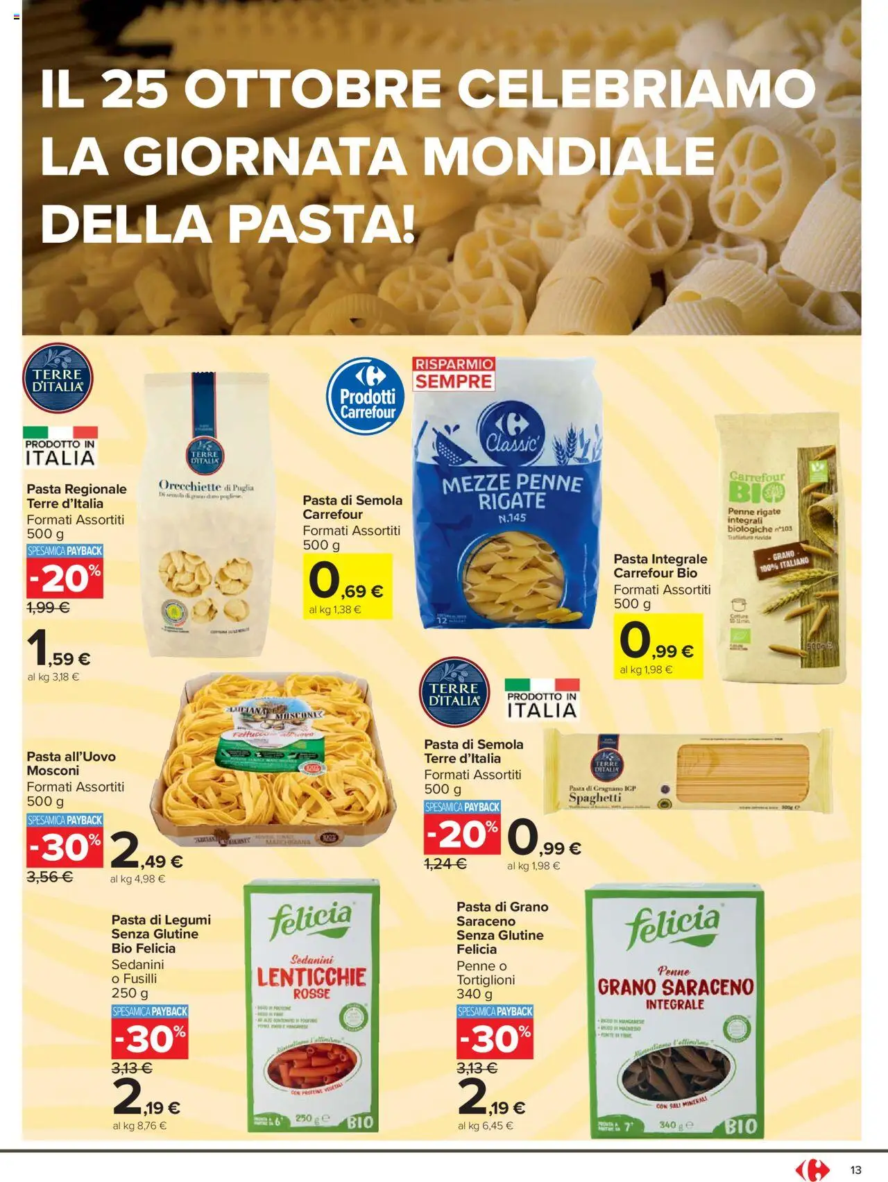 Volantino Carrefour del 20.10.2025 | Pagina: 13 | Prodotti: Legumi, Lenticchie, Pasta, Fusilli