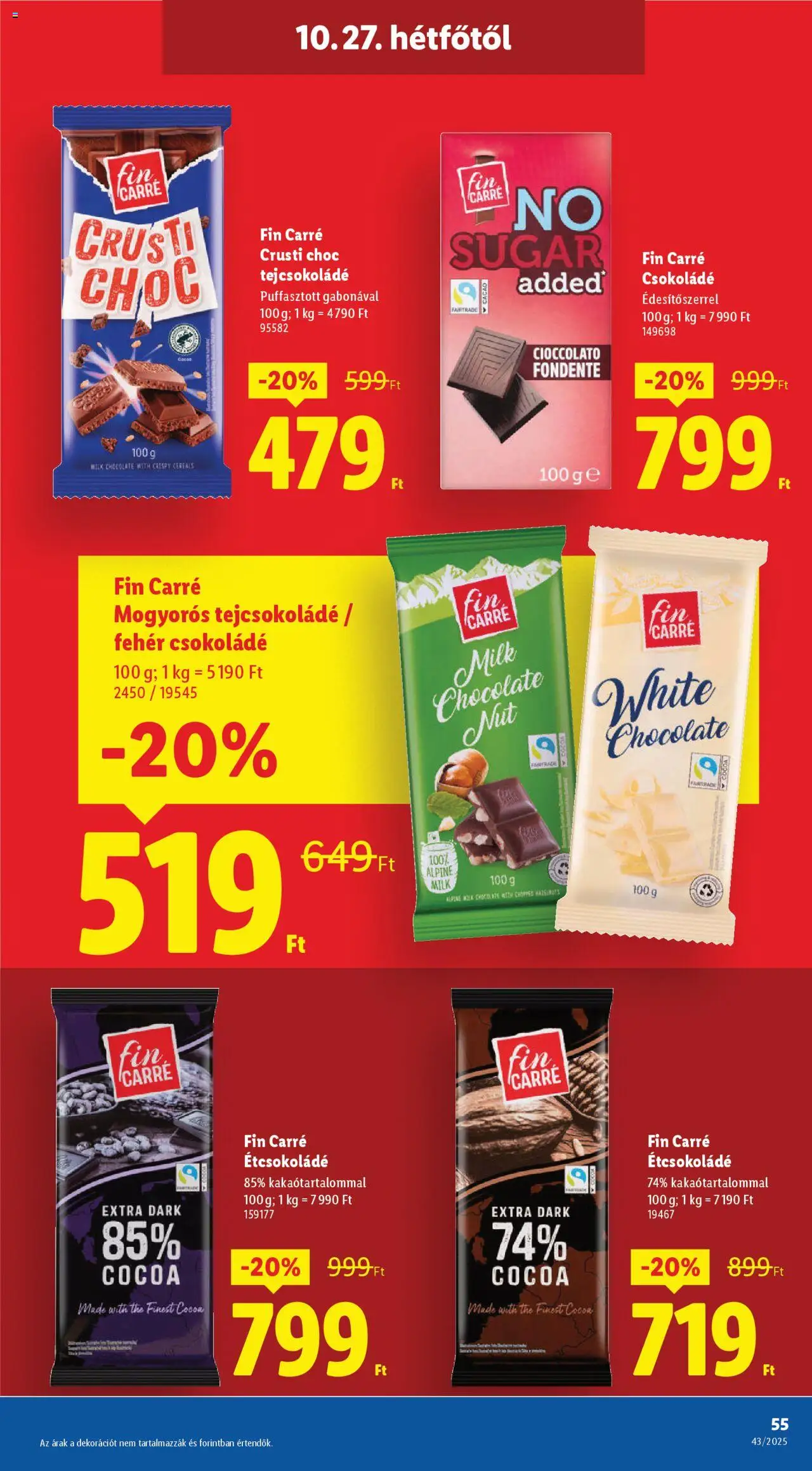 Lidl akciós ujság - amely érvényes a következő dátumtól: 22.10.2025 | Oldal: 55 | Termékek: Étcsokoládé, Tejcsokoládé, Csokoládé