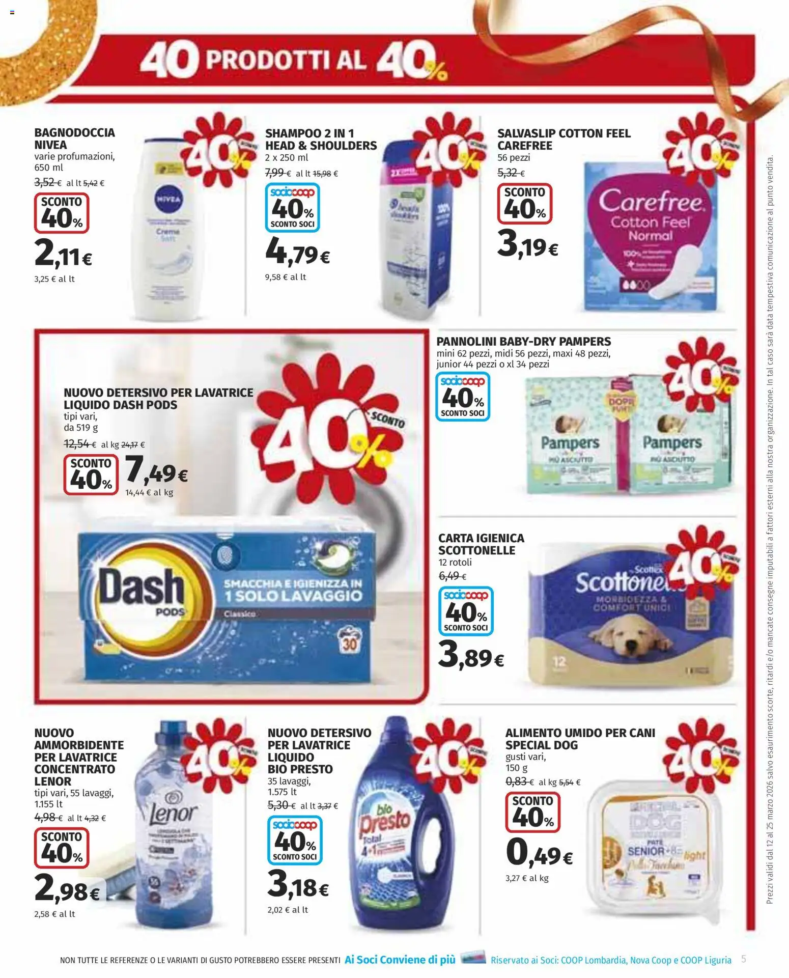 Volantino COOP del 12.03.2026 | Pagina: 5 | Prodotti: Paté, Carta igienica, Ammorbidente, Pampers