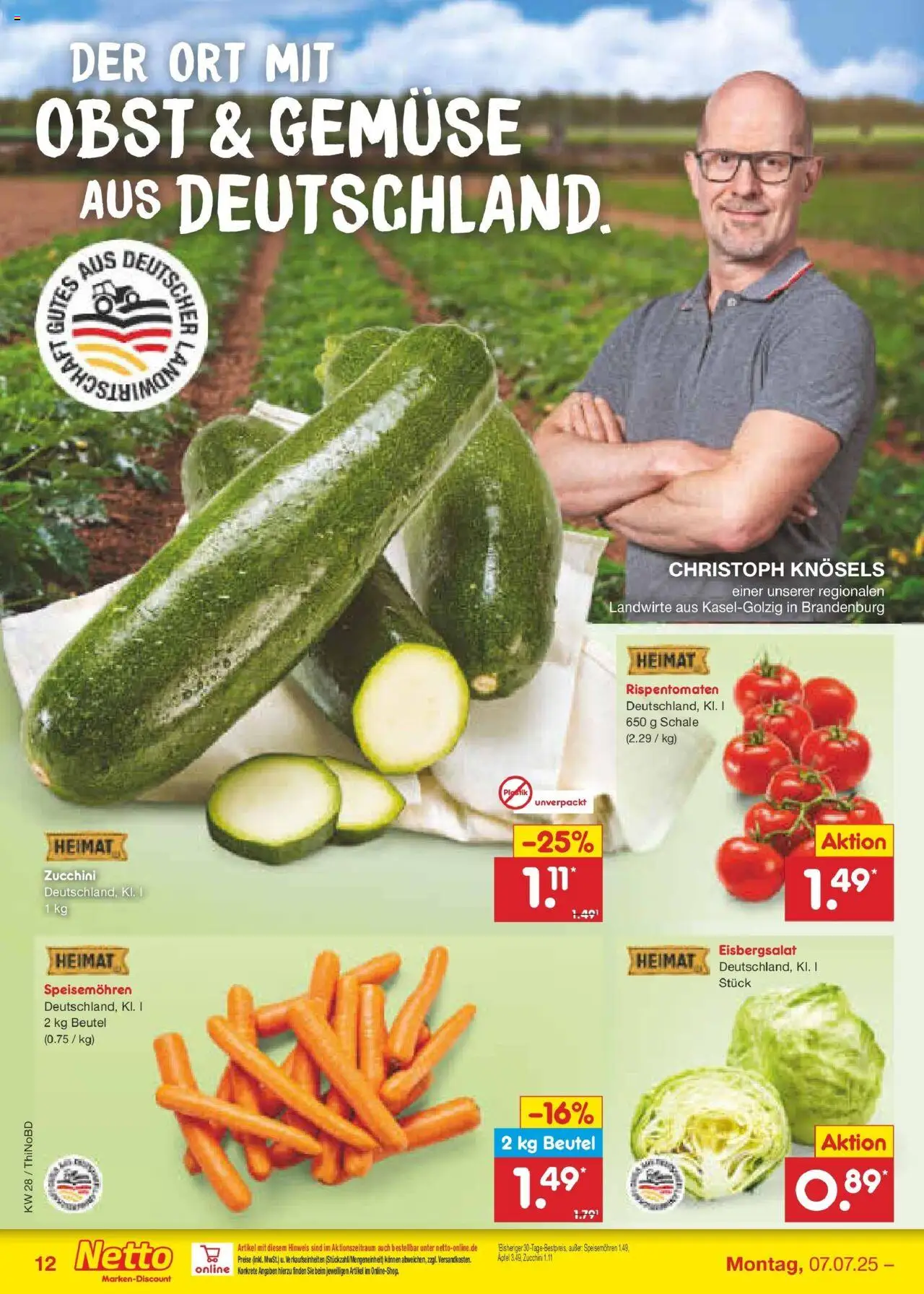 Netto Marken-Discount prospekt Herzberg	 - gültig ab dem 07.07.2025 | Seite: 14 | Produkte: Äpfel, Eisbergsalat, Gemüse, Obst