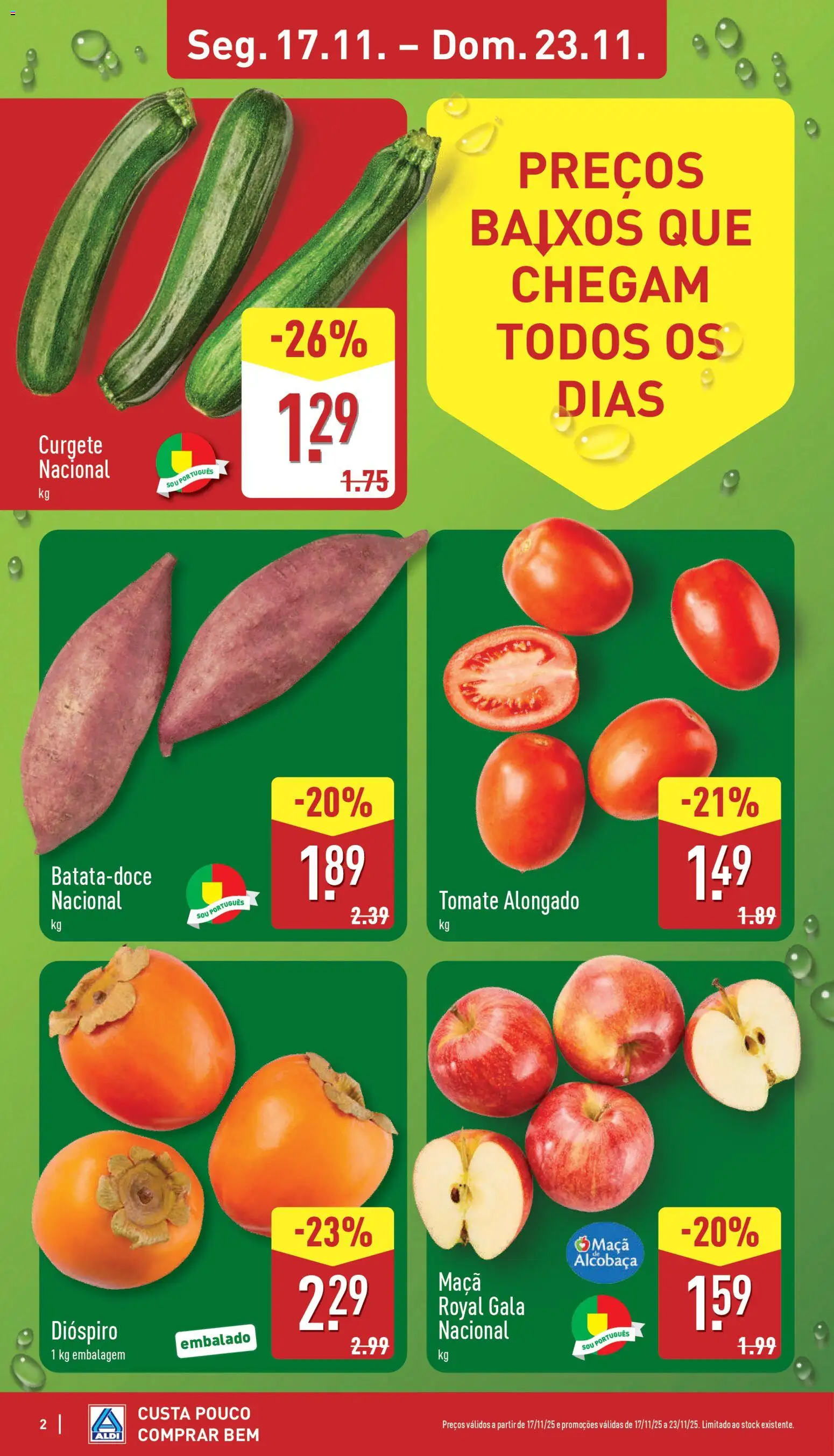 Aldi folheto │ válido de 17.11.2025 | Página: 2 | Produtos: Curgete, Maça, Tomate