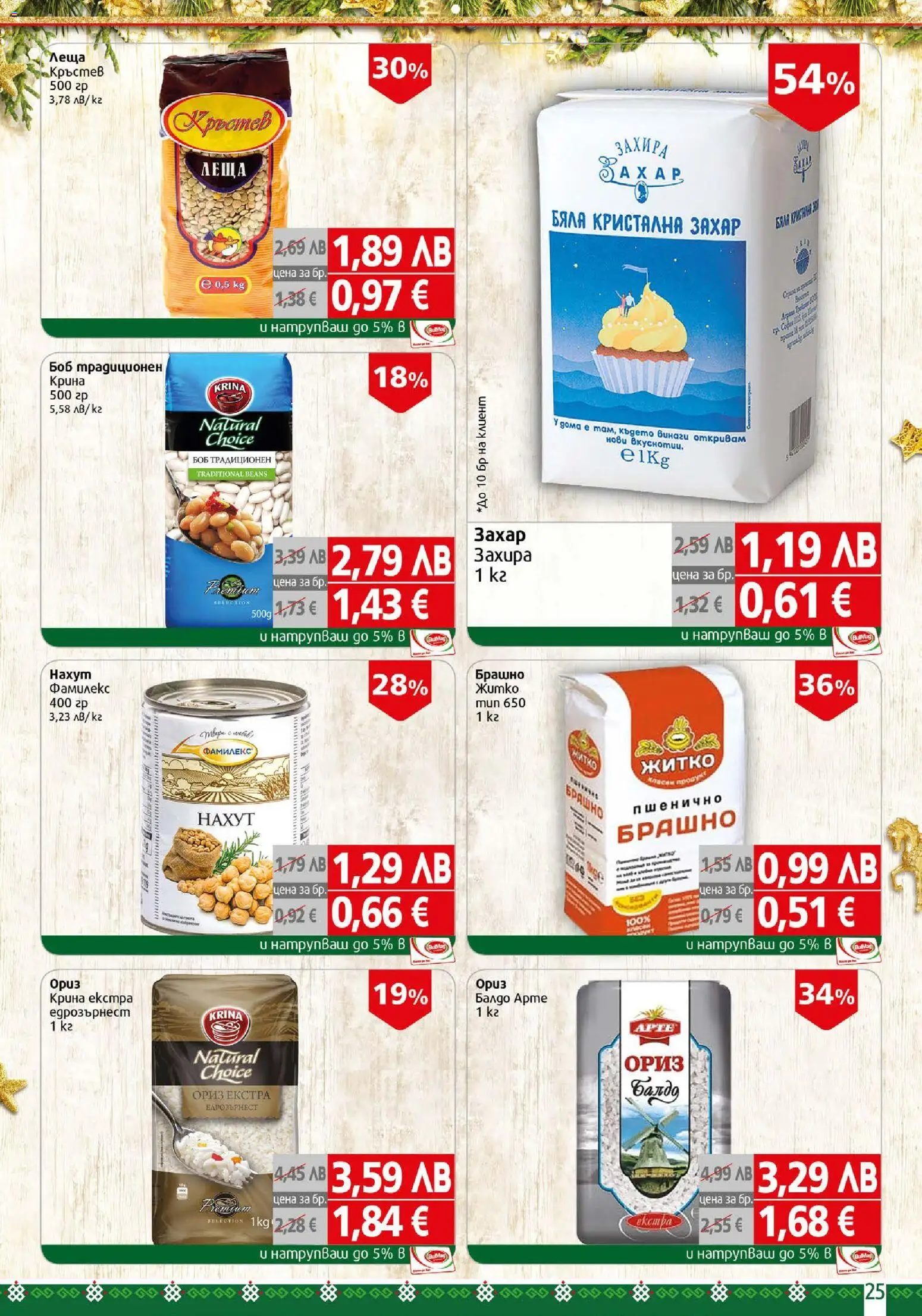 {H1} | Страница: 25 | Продукти: Ориз, Захар, Леща, Брашно