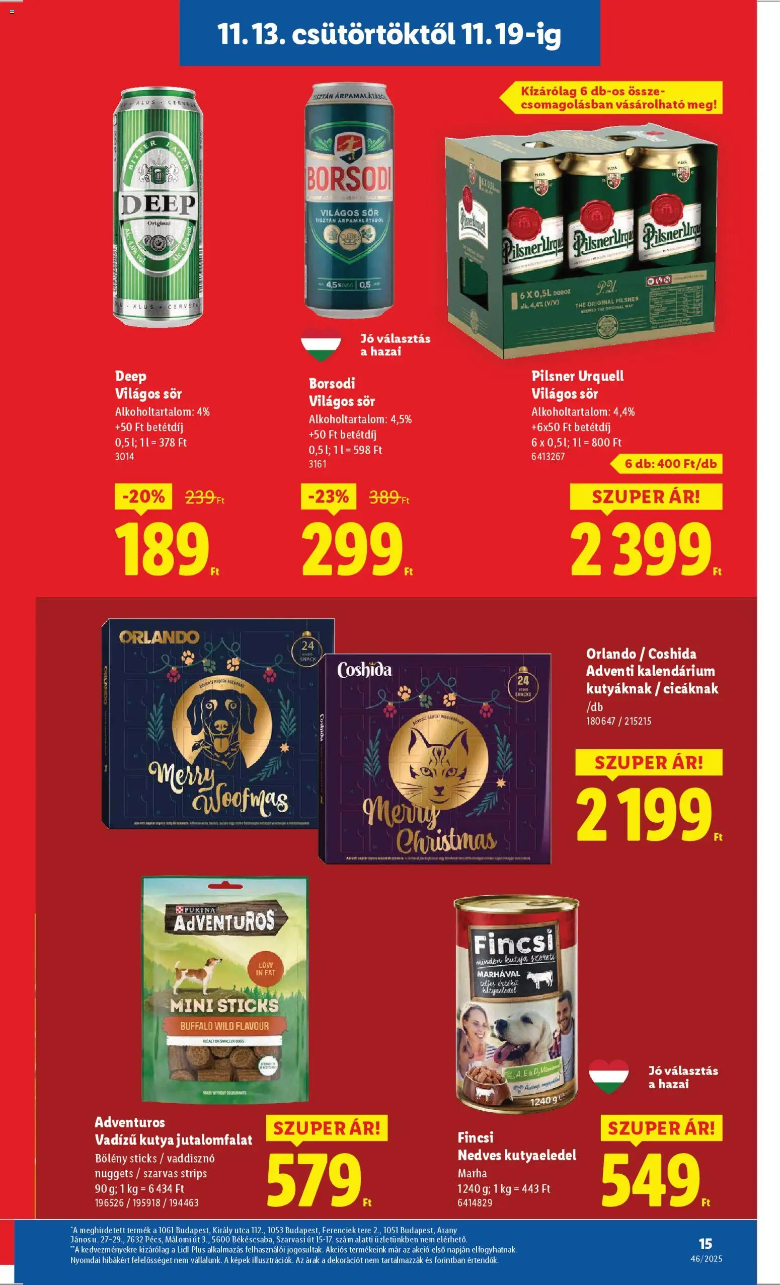 Lidl akciós ujság - amely érvényes a következő dátumtól: 13.11.2025 | Oldal: 15 | Termékek: Pilsner urquell, Kutyaeledel, Doboz, Sör