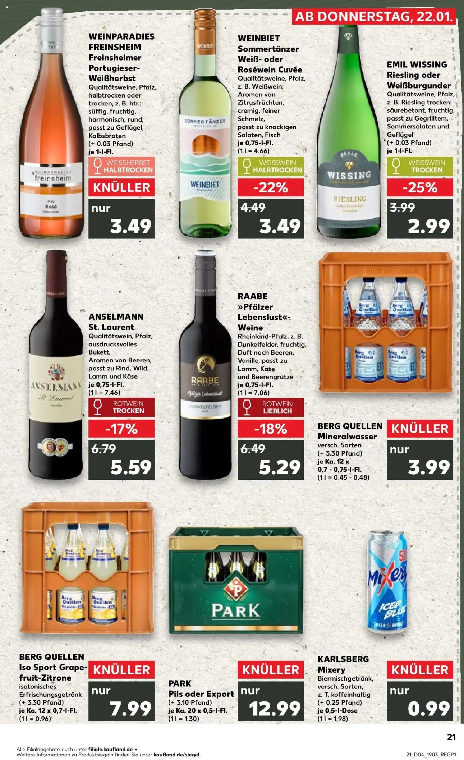 Kaufland prospekt Pirmasens	 – gültig ab 25.01.2026 | Seite: 21 | Produkte: Rotwein, Weißwein halbtrocken, Duft, Fisch