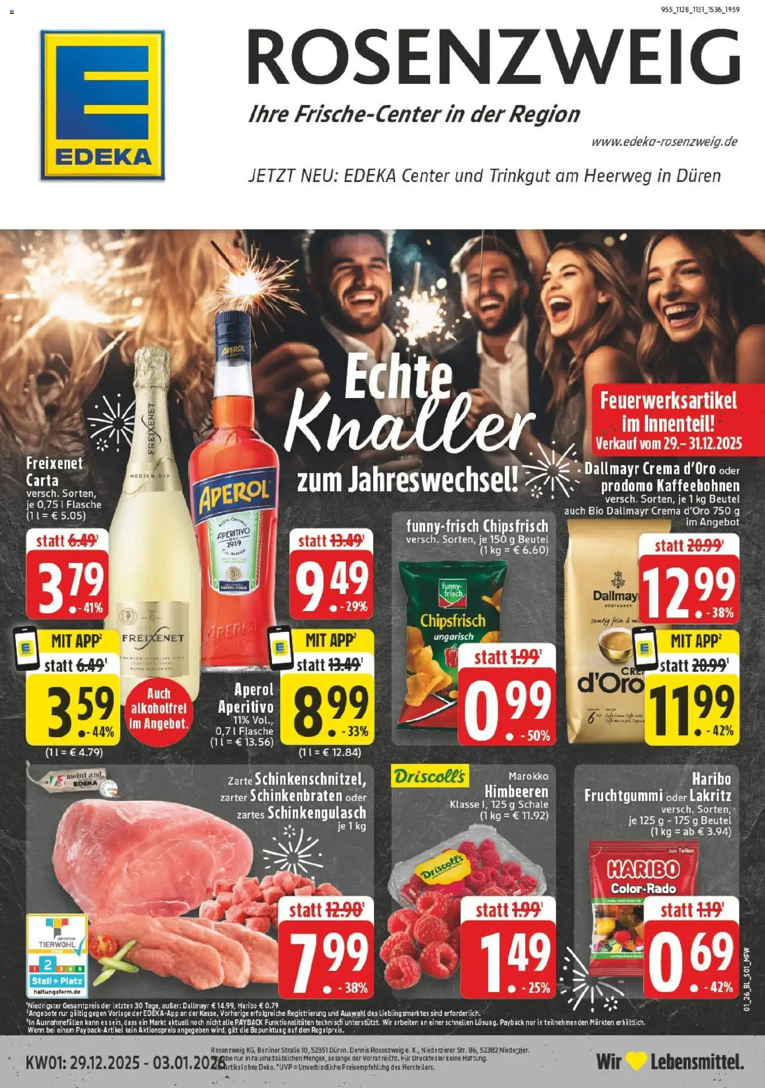 Edeka prospekt Niederzier	 – gültig ab 28.12.2025 | Seite: 1 | Produkte: Himbeeren, Freixenet, Aperol, Chips