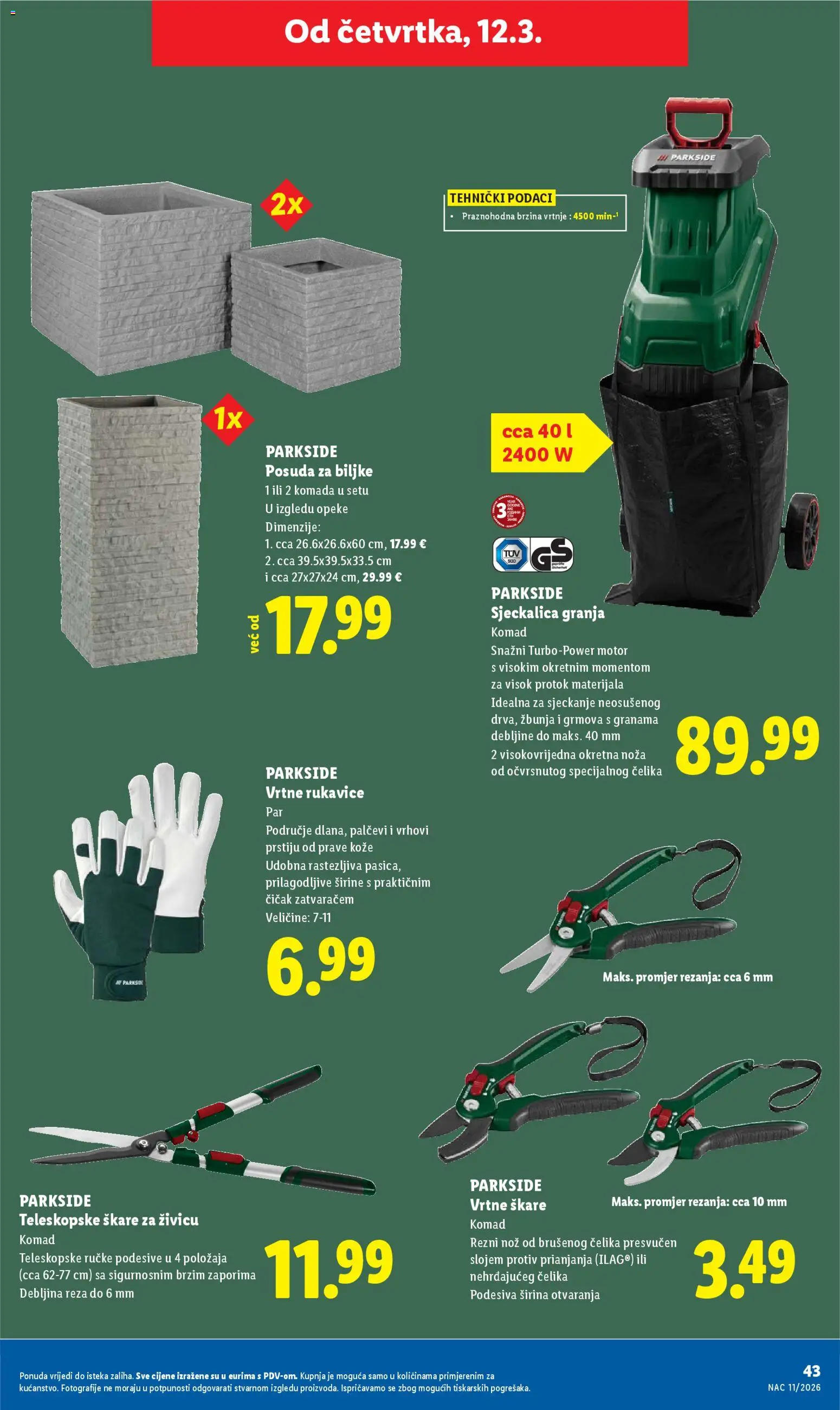 Lidl katalog | vrijedi od 09.03.2026 | Stranica: 43 | Proizvodi: Nož, Škare, Sjeckalica, Parkside