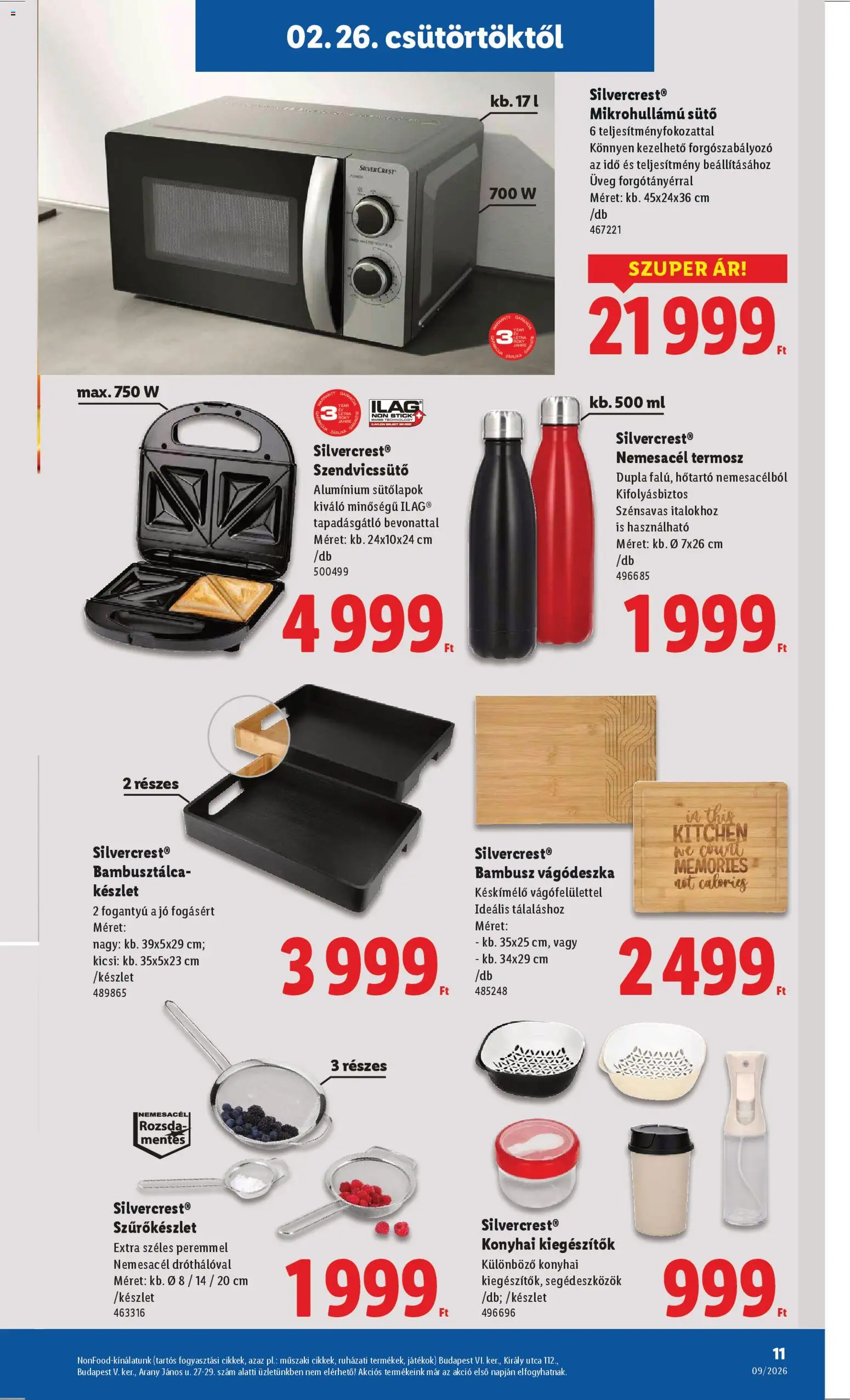 Lidl akciós ujság - amely érvényes a következő dátumtól: 26.02.2026 | Oldal: 11 | Termékek: Vágódeszka, Sütő, Szendvicssütő, Termosz