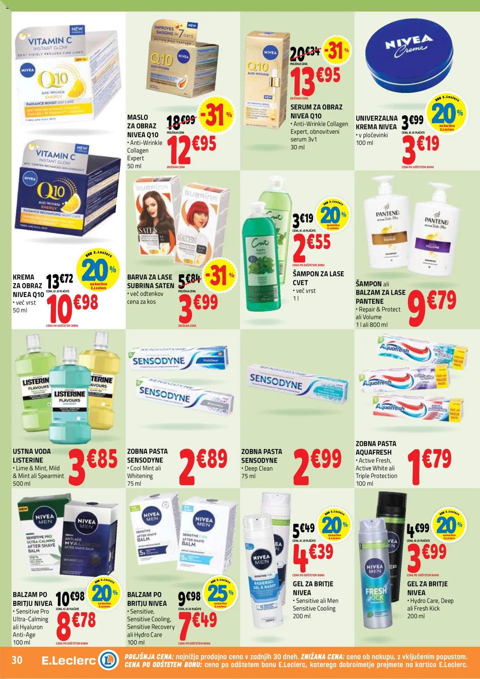 Novi E.leclerc katalog ponudbe – veljaven od 22.04.2026 | Stran: 30 | Izdelki: Sampon, Balzam za lase, Barva, Voda