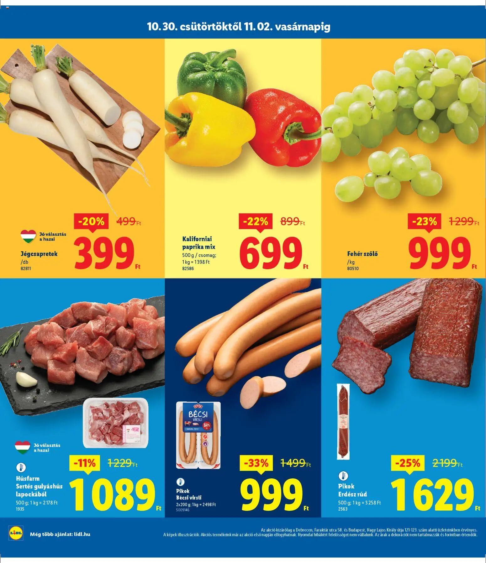 Lidl akciós ujság - amely érvényes a következő dátumtól: 30.10.2025 | Oldal: 2 | Termékek: Virsli, Szőlő, Kaliforniai paprika, Jégcsapretek