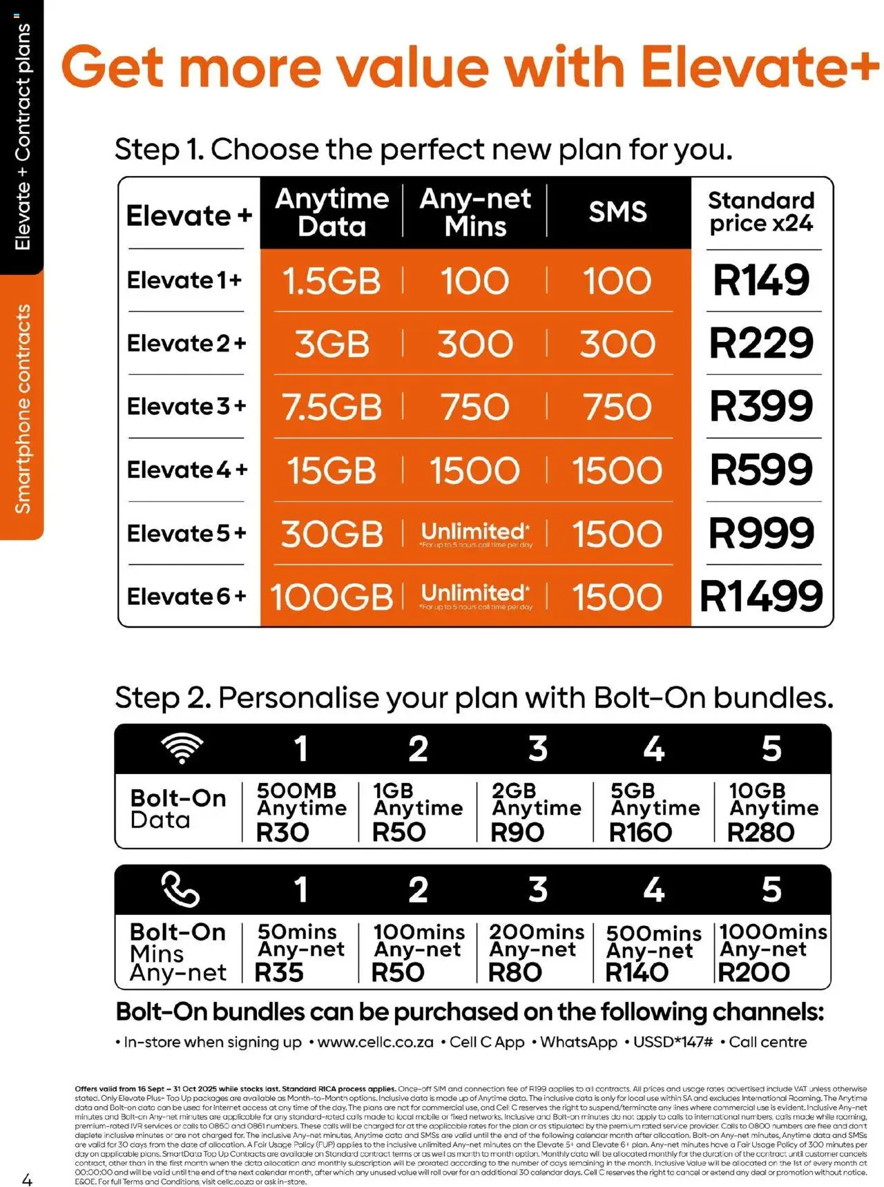 New Cell C catalogue – valid from 16.09.2025 | Page: 4 | Products: Data, Sim, Smartphone