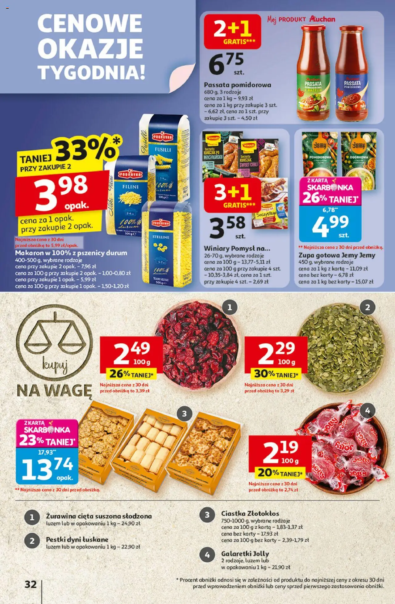 Auchan Gazetka - Wielkie przeboje cenowe Hipermarket od 02.10.2025 | Strona: 32 | Produkty: Chili, Galaretki, Kurczak, Makaron