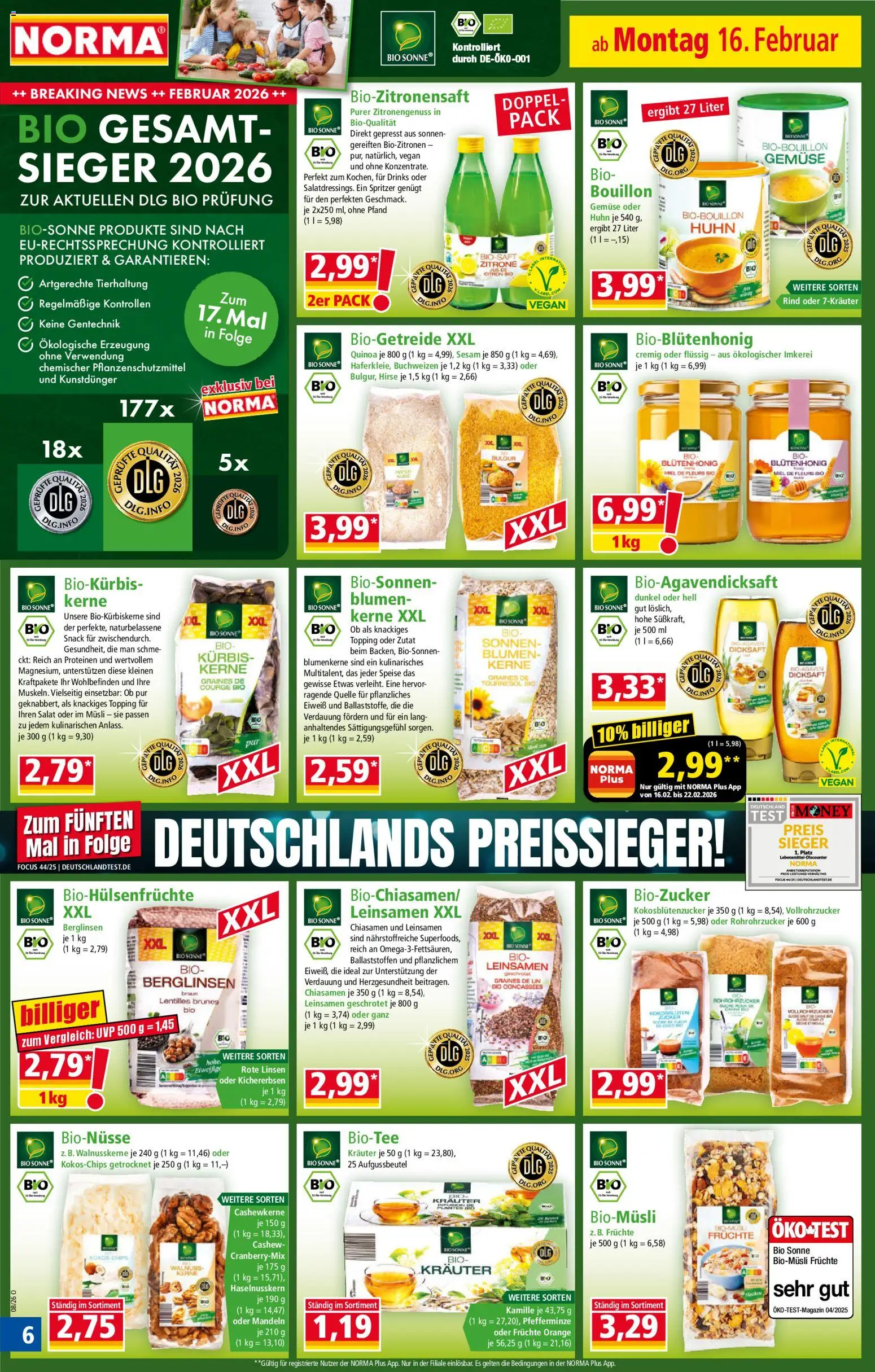 Norma Prospekt 	 – gültig ab 16.02.2026 | Seite: 6 | Produkte: Musli, Blumen, Gemüse, Saft