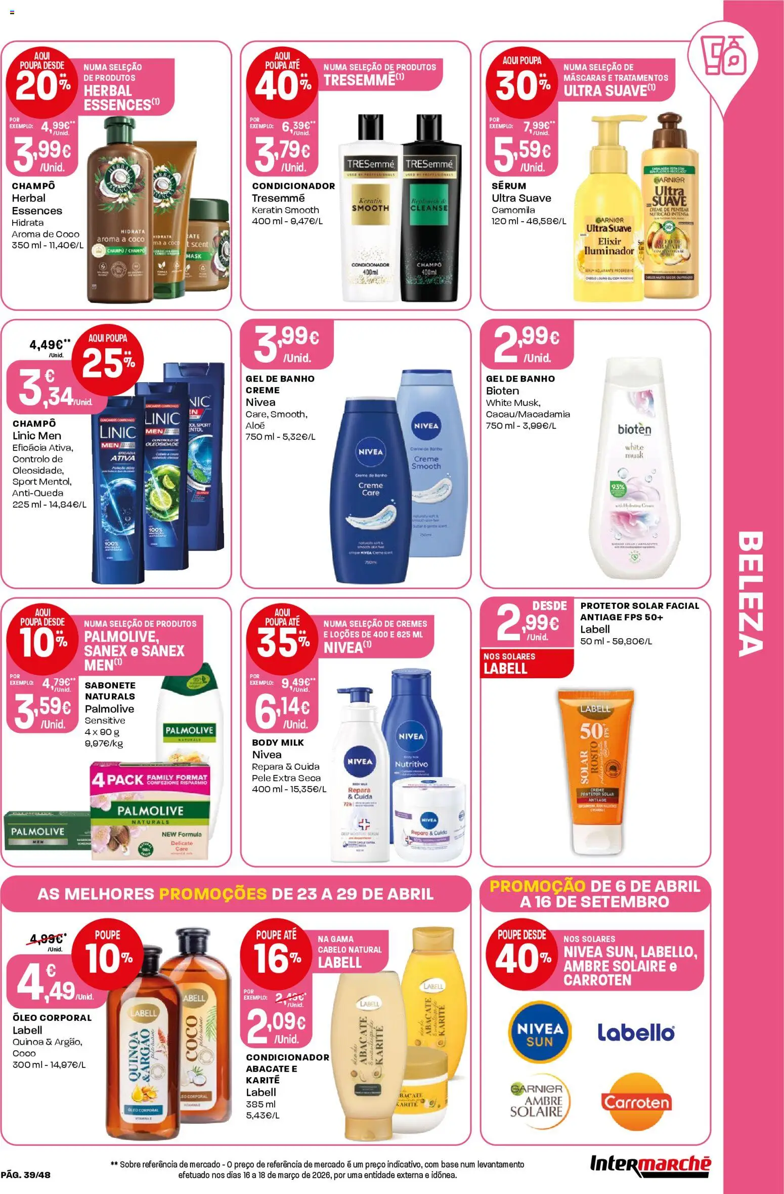 Intermarché folheto │ válido de 23.04.2026 | Página: 39 | Produtos: Condicionador, Quinoa, Gel de banho, Banho