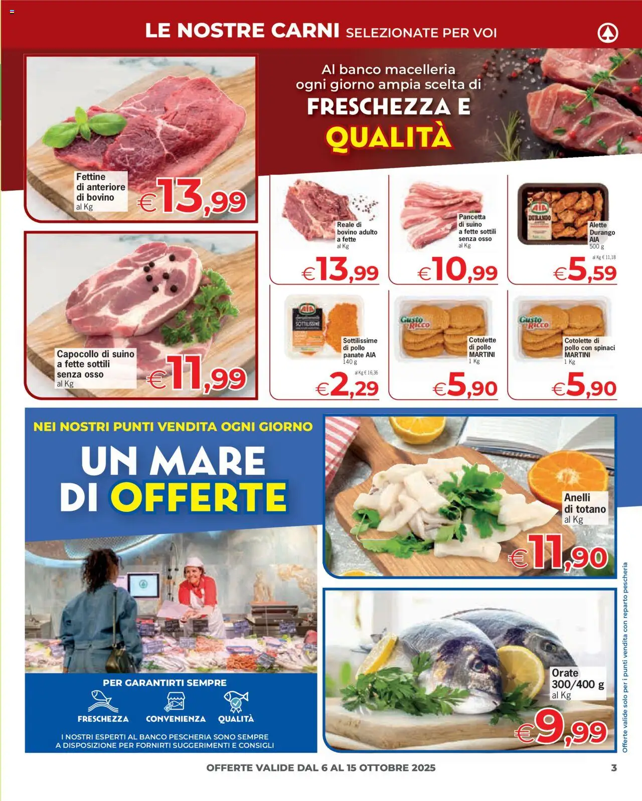 Volantino Despar del 06.10.2025 | Pagina: 3 | Prodotti: Pollo, Pancetta, Spinaci, Totano