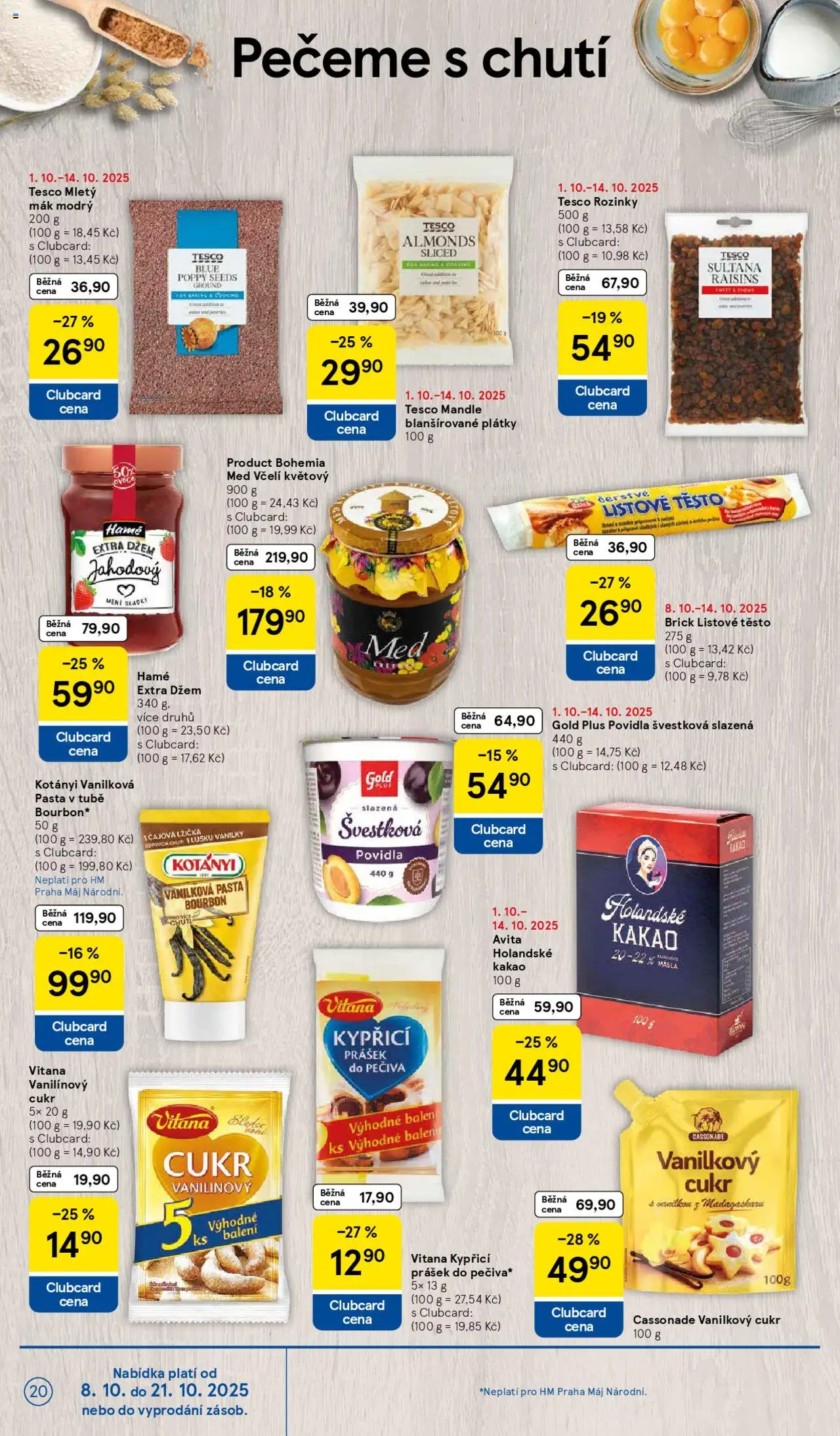 Tesco leták - Hypermarket od 08.10.2025 | Strana: 20 | Produkty: Džem, Vanilková pasta, Mandle, Vanilkový cukr
