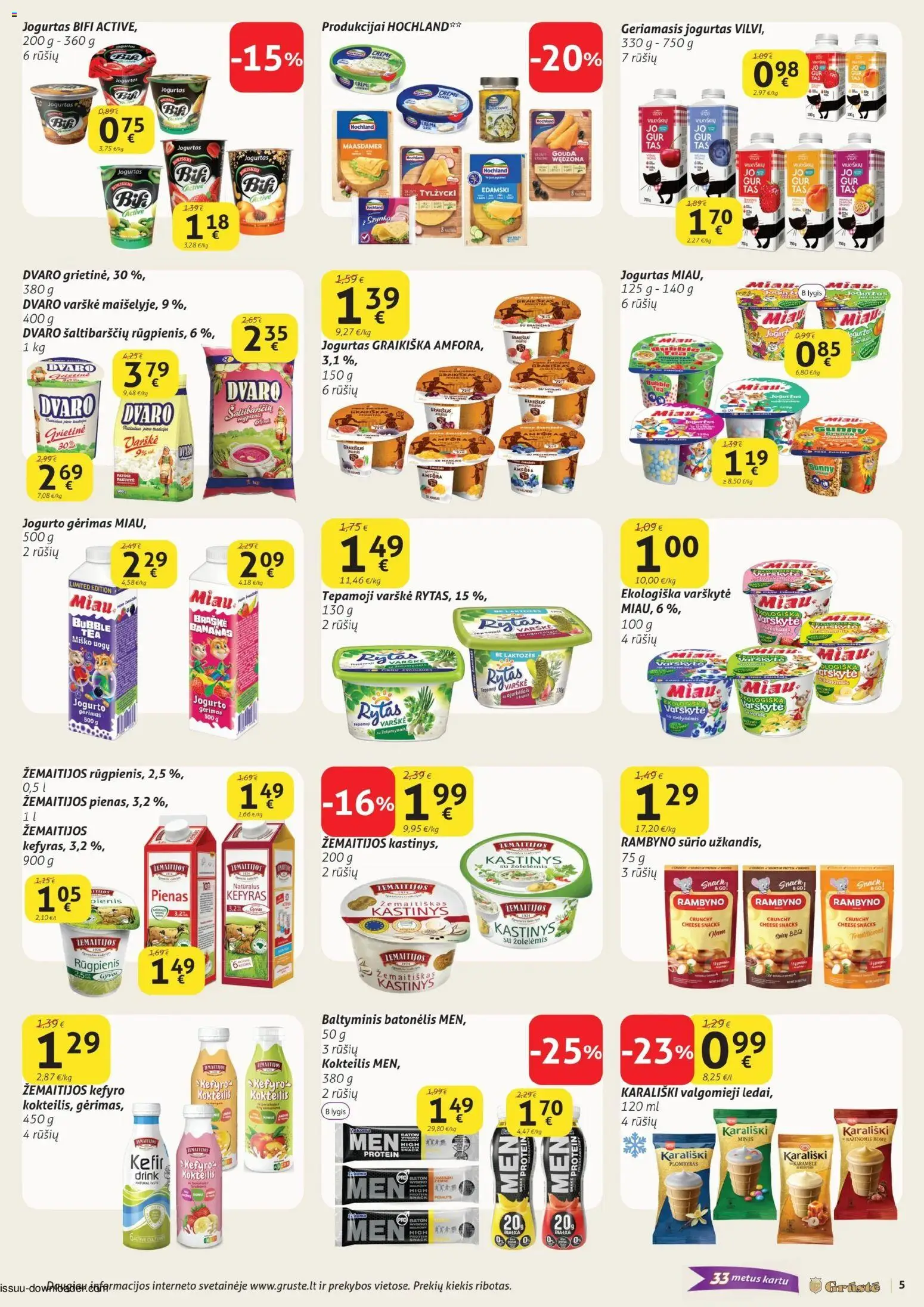 GRUSTE akcijos nuo 11.01.2026 | Puslapis: 5 | Prekių: Pienas, Jogurtas, Plombyras, Grietinė