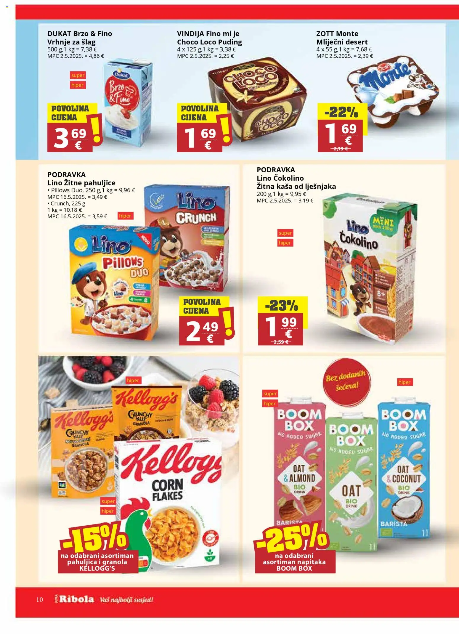 Ribola katalog | vrijedi od 04.02.2026 | Stranica: 10 | Proizvodi: Vrhnje za šlag, Puding, Podravka, Pahuljice