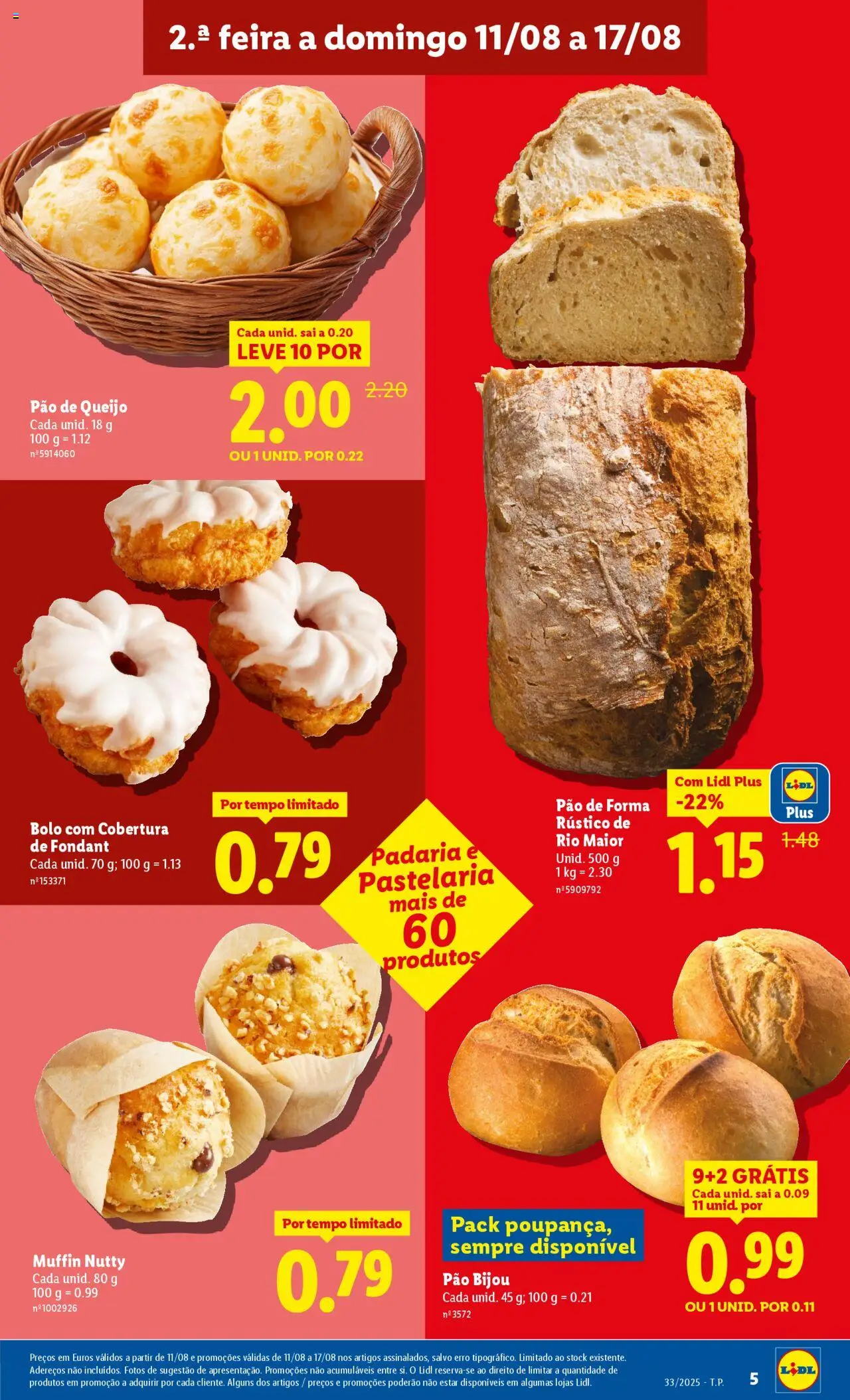 Lidl folheto │ válido de 11.08.2025 | Página: 5 | Produtos: Padaria, Pão de queijo, Bolo, Pão