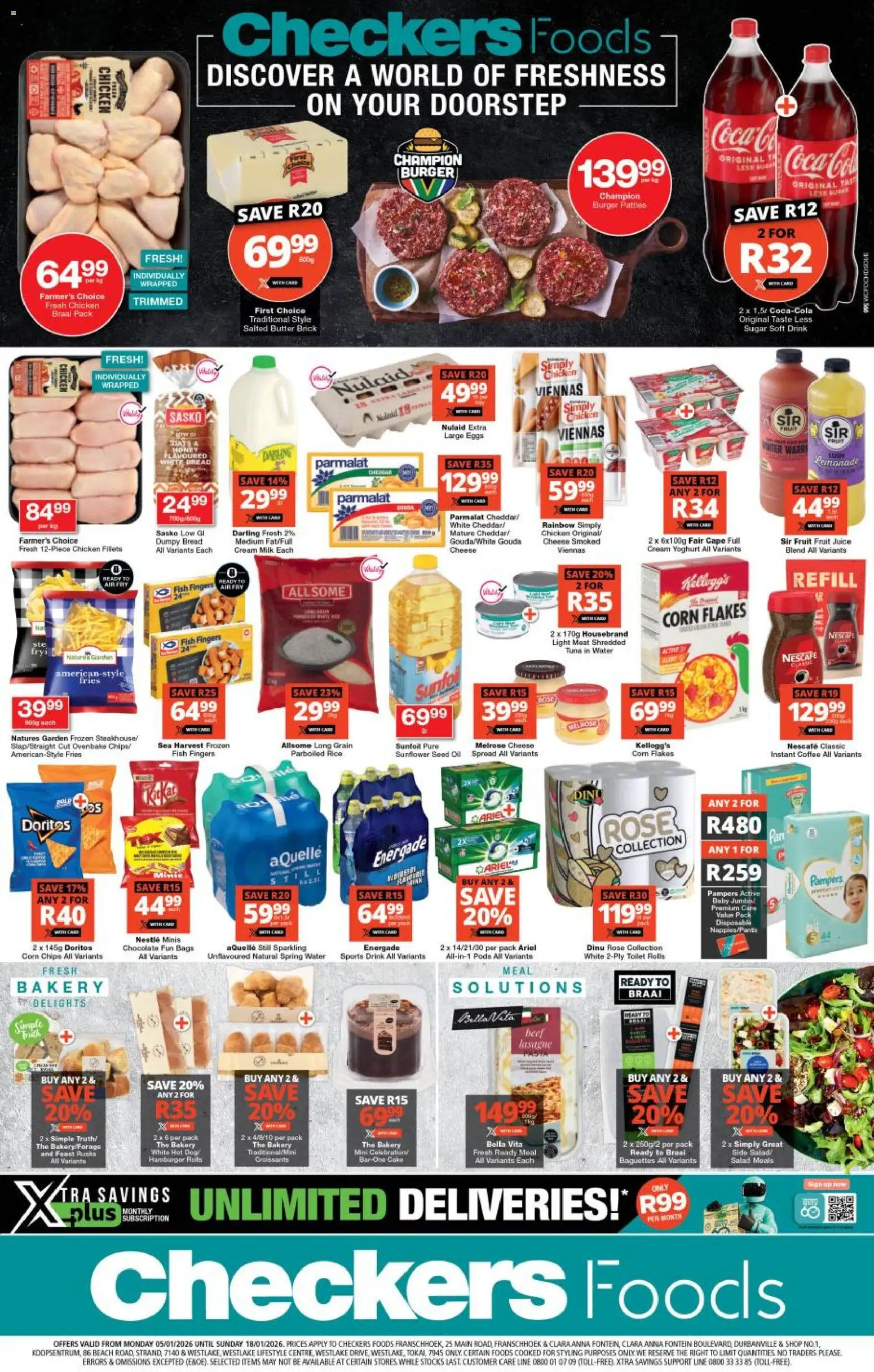 New Checkers catalogue – valid from 05.01.2026 | Page: 1 | Products: Tuna, Rice, Flakes, Estuche organizador de viaje