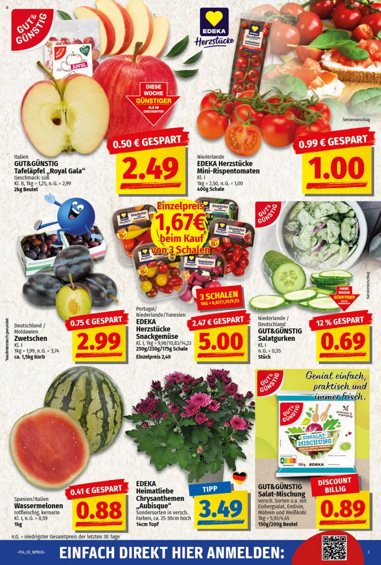 NP Discount Prospekt 	 - gültig ab dem 18.08.2025 | Seite: 3 | Produkte: Korb, Äpfel, Mohren, Eissalat