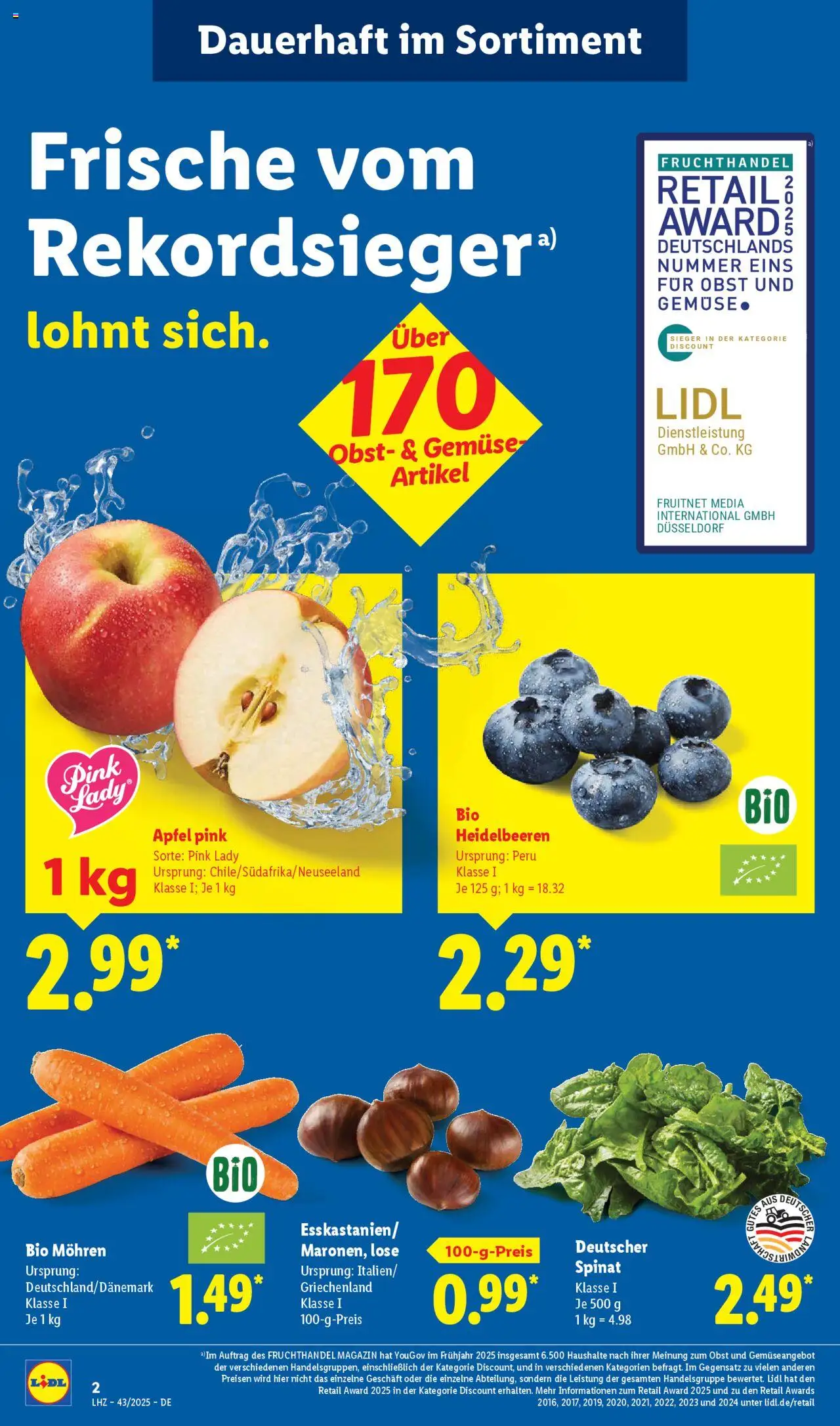 Lidl Prospekt Stuttgart-Mitte – gültig ab 20.10.2025 | Seite: 2 | Produkte: Äpfel, Heidelbeeren, Gemüse, Obst