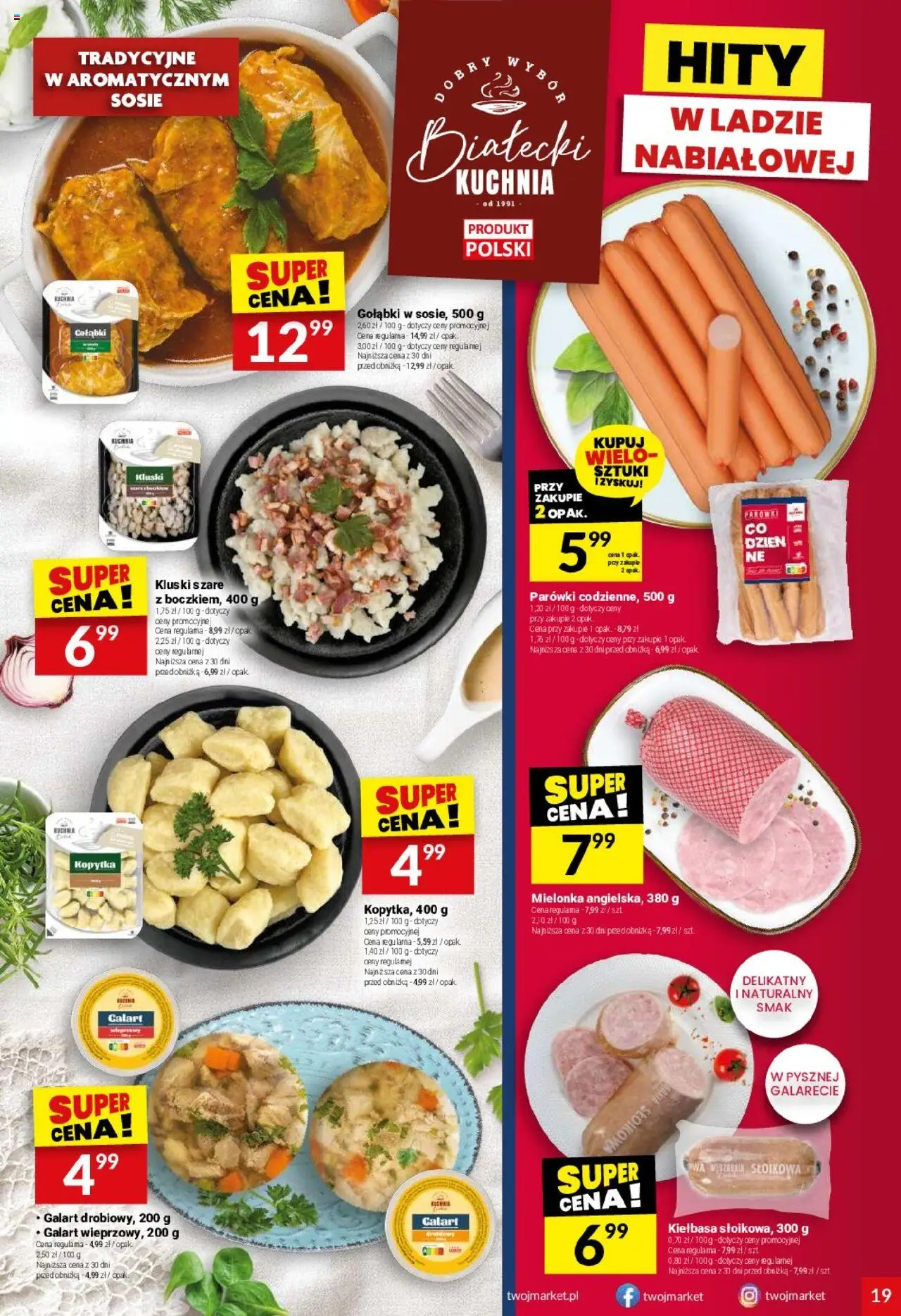 Twój Market Gazetka od 27.08.2025 | Strona: 19 | Produkty: Kiełbasa, Parówki, Kopytka