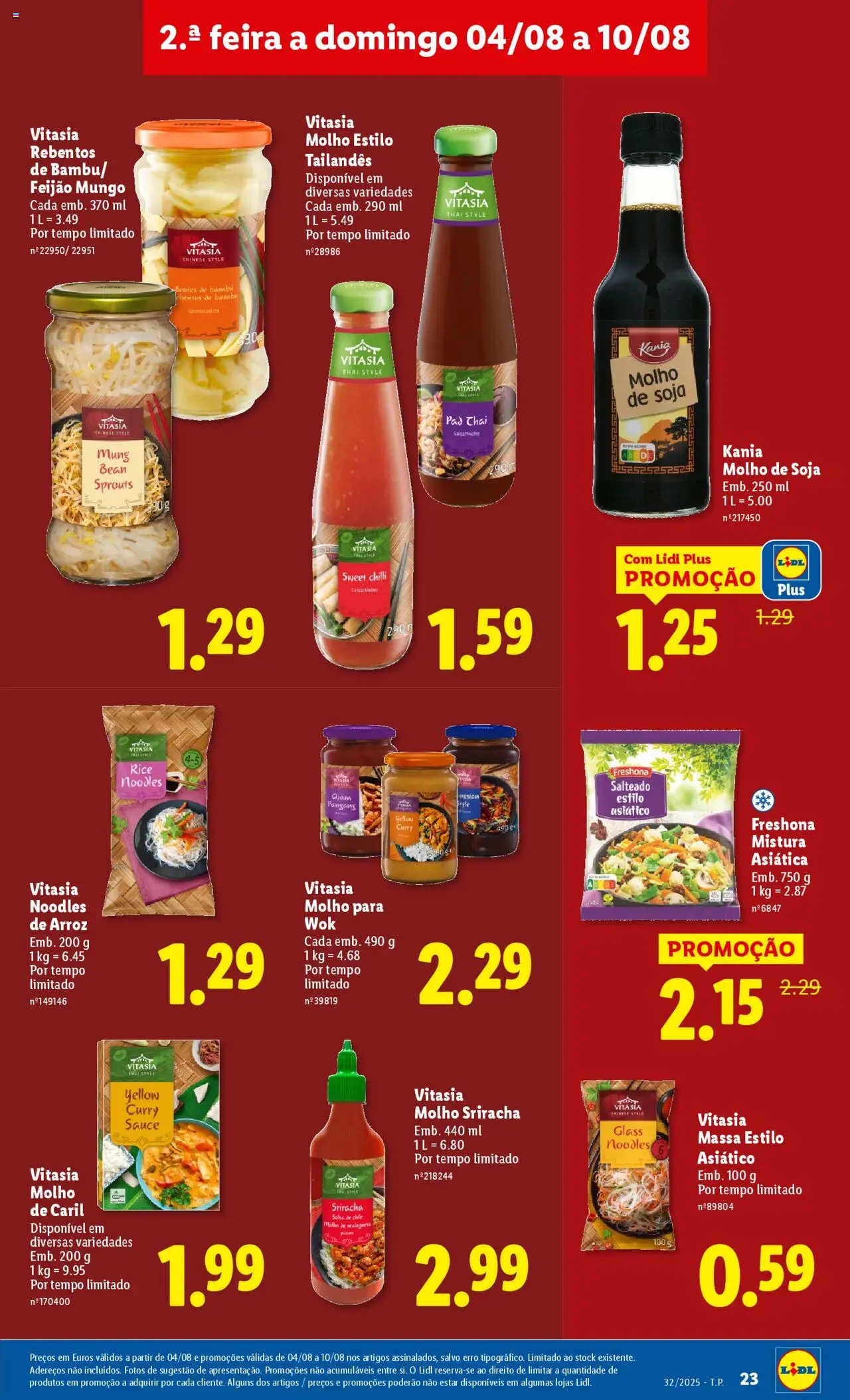 Lidl folheto │ válido de 04.08.2025 | Página: 23 | Produtos: Soja, Sriracha, Arroz, Massa