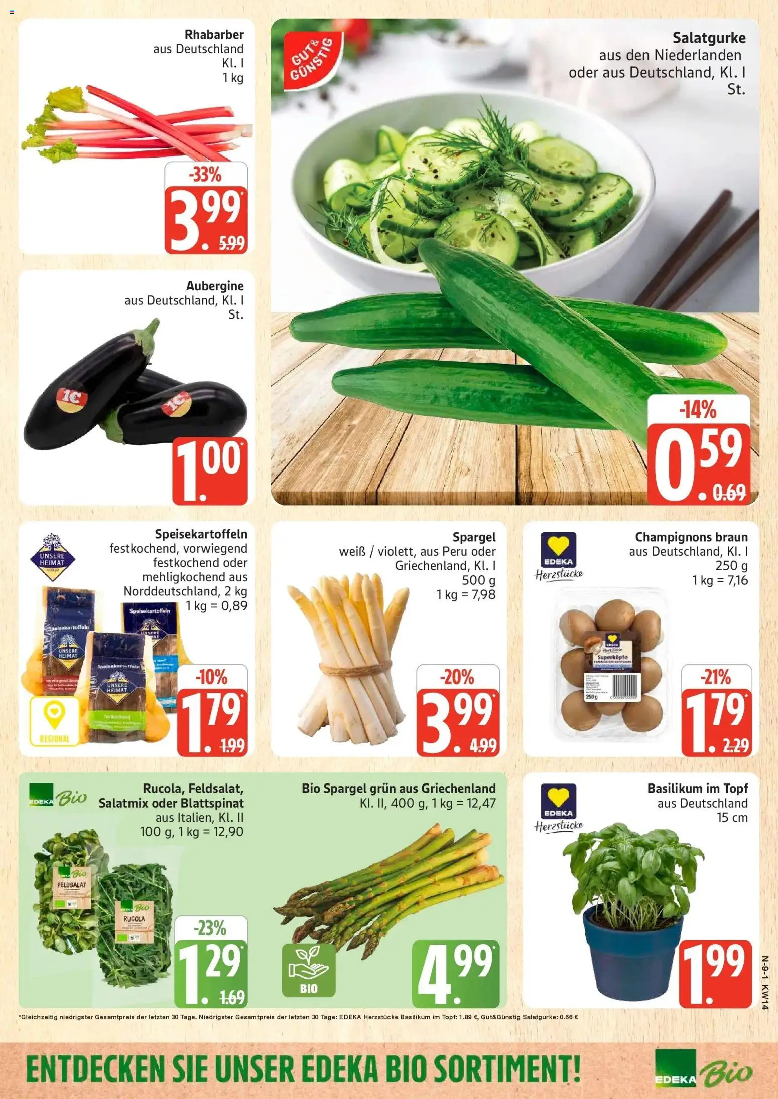 Edeka prospekt Rostock	 – gültig ab 30.03.2026 | Seite: 9 | Produkte: Rucola, Champignons, Aubergine, Rhabarber