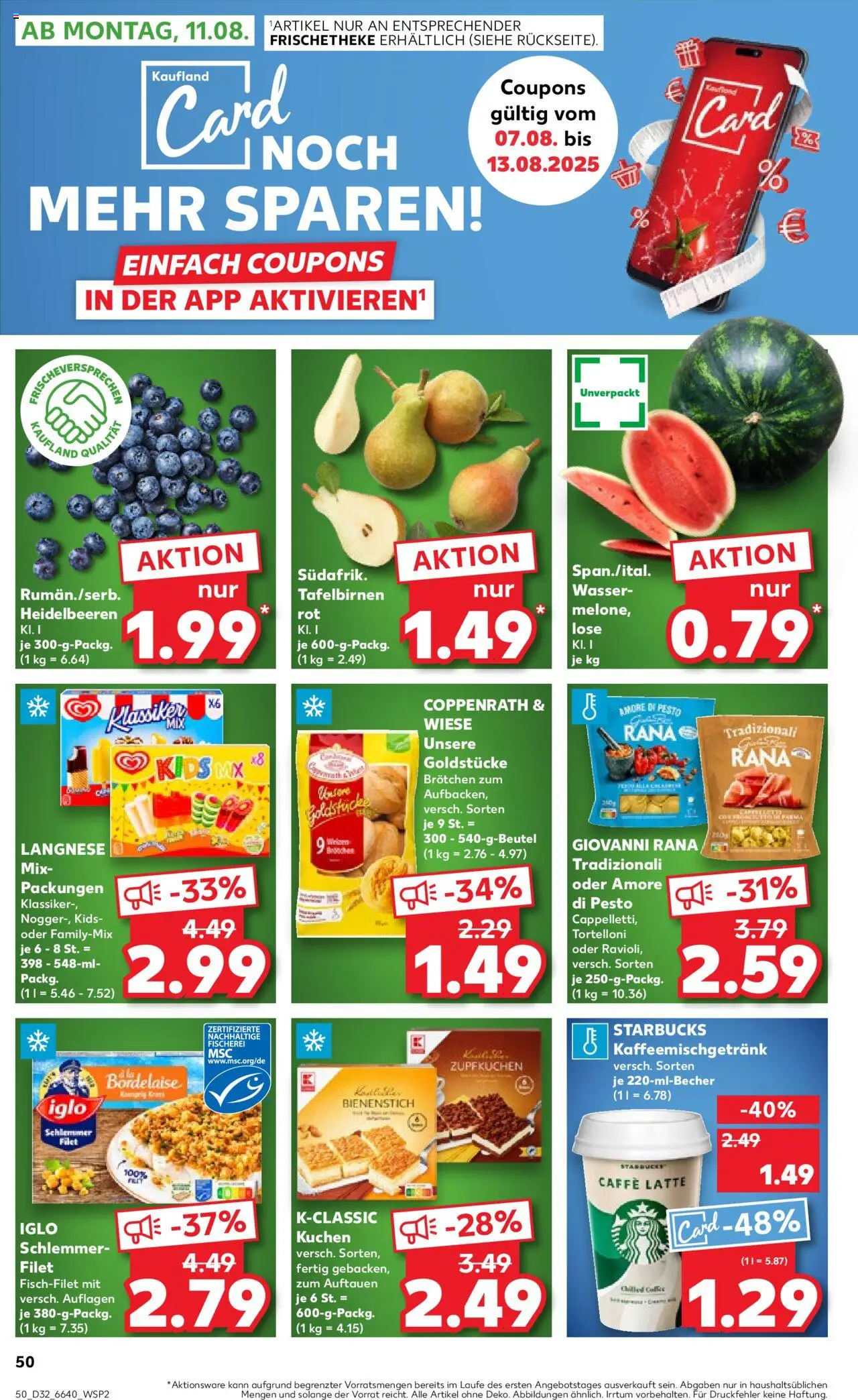 Kaufland prospekt Speyer	 - gültig ab dem 07.08.2025 | Seite: 50 | Produkte: Starbucks, Heidelbeeren, Wasser, Pasta