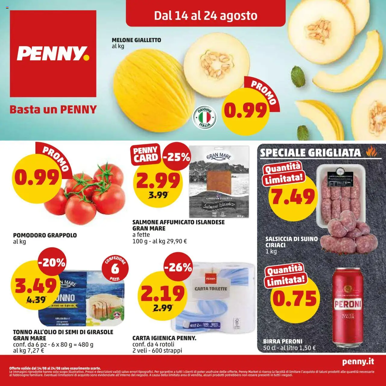 Volantino PENNY del 14.08.2025 | Pagina: 1 | Prodotti: Birra, Pomodoro, Melone, Tonno
