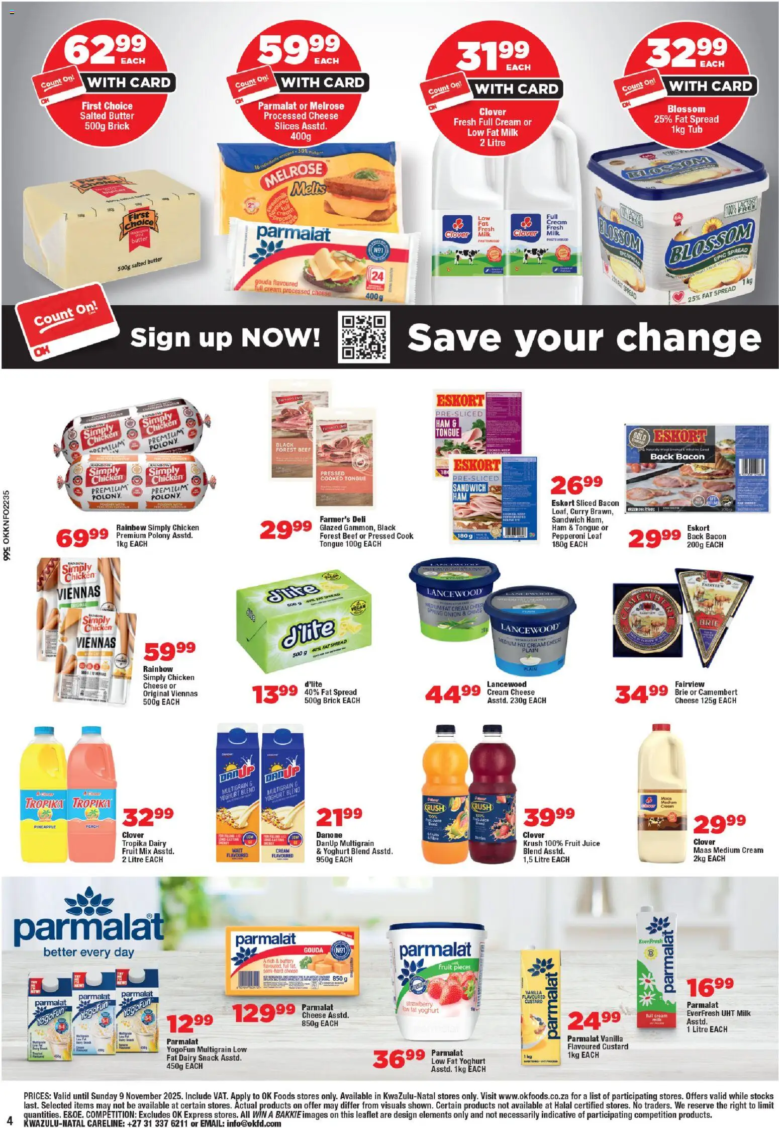 New OK Foods catalogue – valid from 24.10.2025 | Page: 4 | Products: Yoghurt, Milk, Cream, Peach