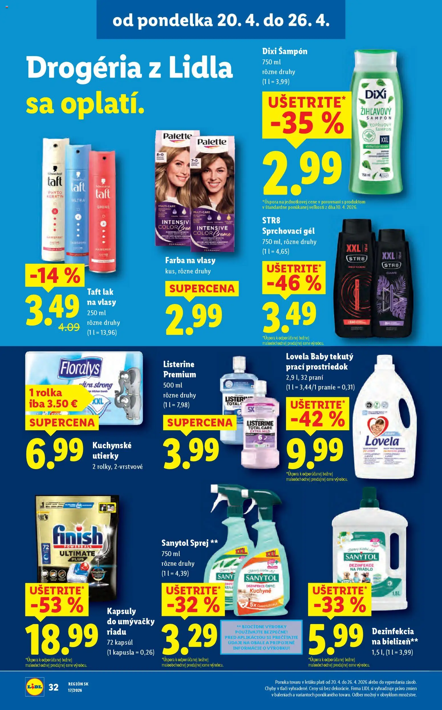 Nové Lidl akcie – leták je platný od 20.04.2026 | Strana: 36 | Produkty: Listerine, Lovela, Lak na vlasy, Farba na vlasy