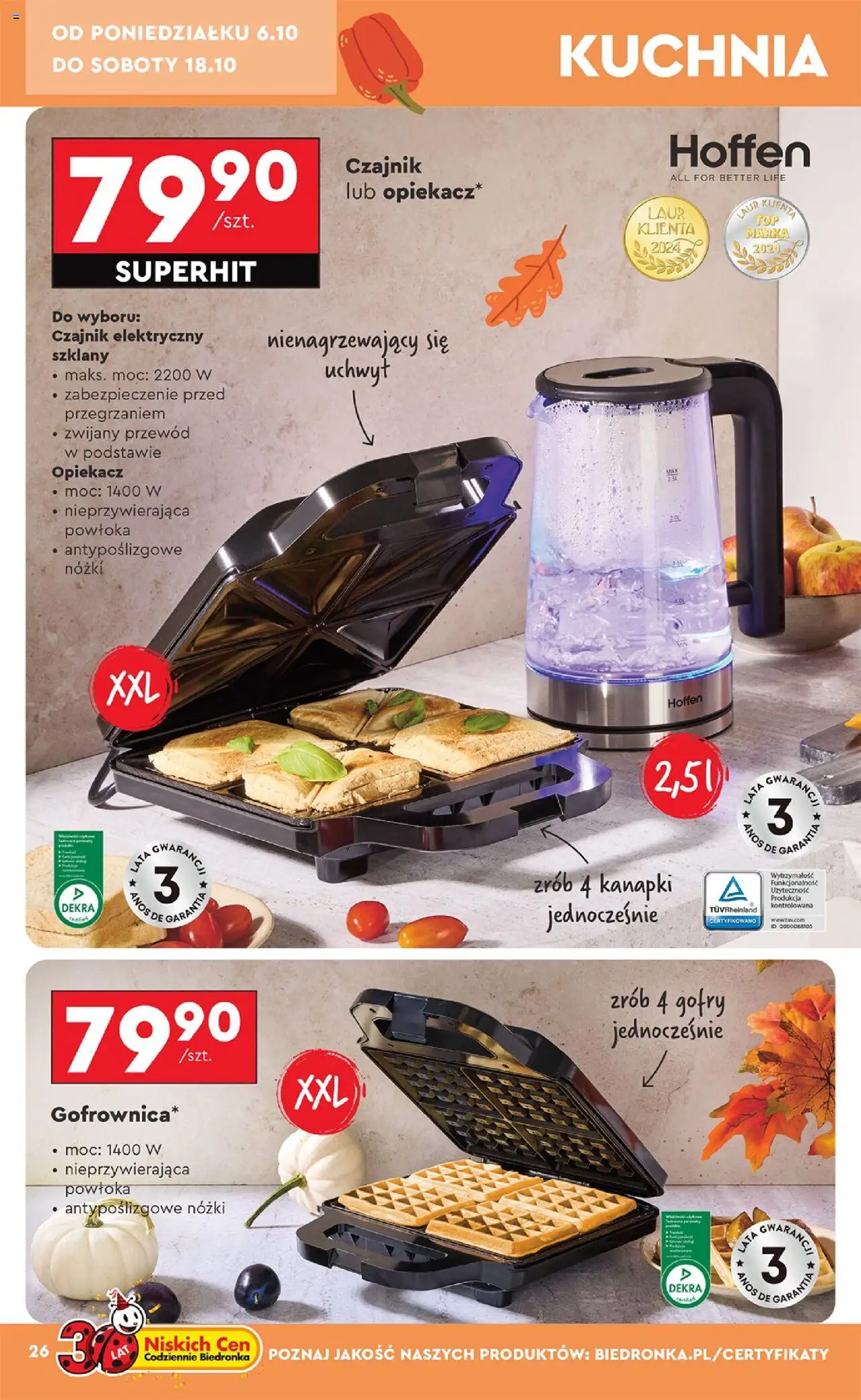 Biedronka gazetka - Hity i inspiracje od 06.10.2025 | Strona: 26 | Produkty: Czajnik hoffen, Czajnik, Opiekacz