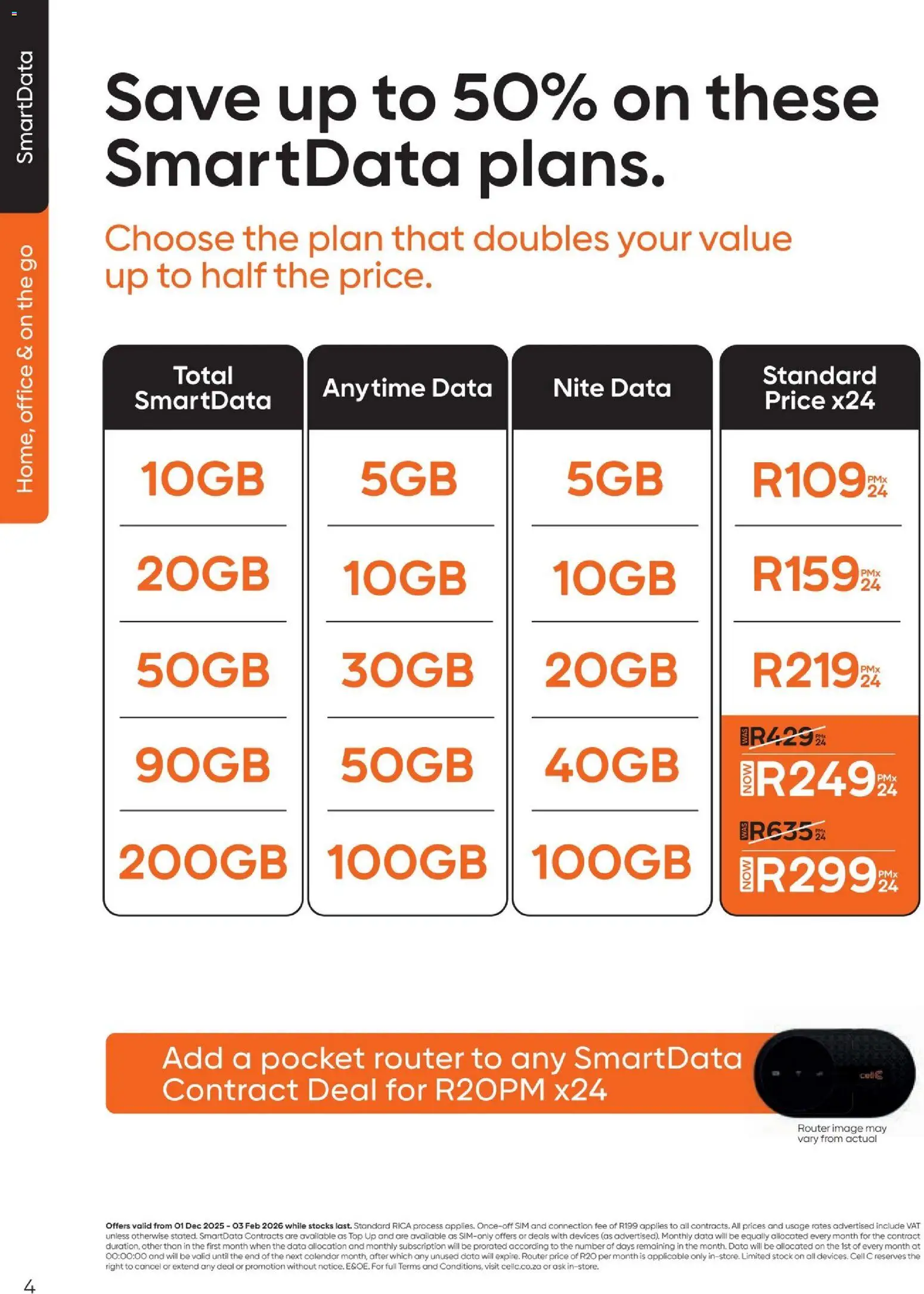 New Cell C catalogue – valid from 01.12.2025 | Page: 6 | Products: Data, Sim, Router, Stock
